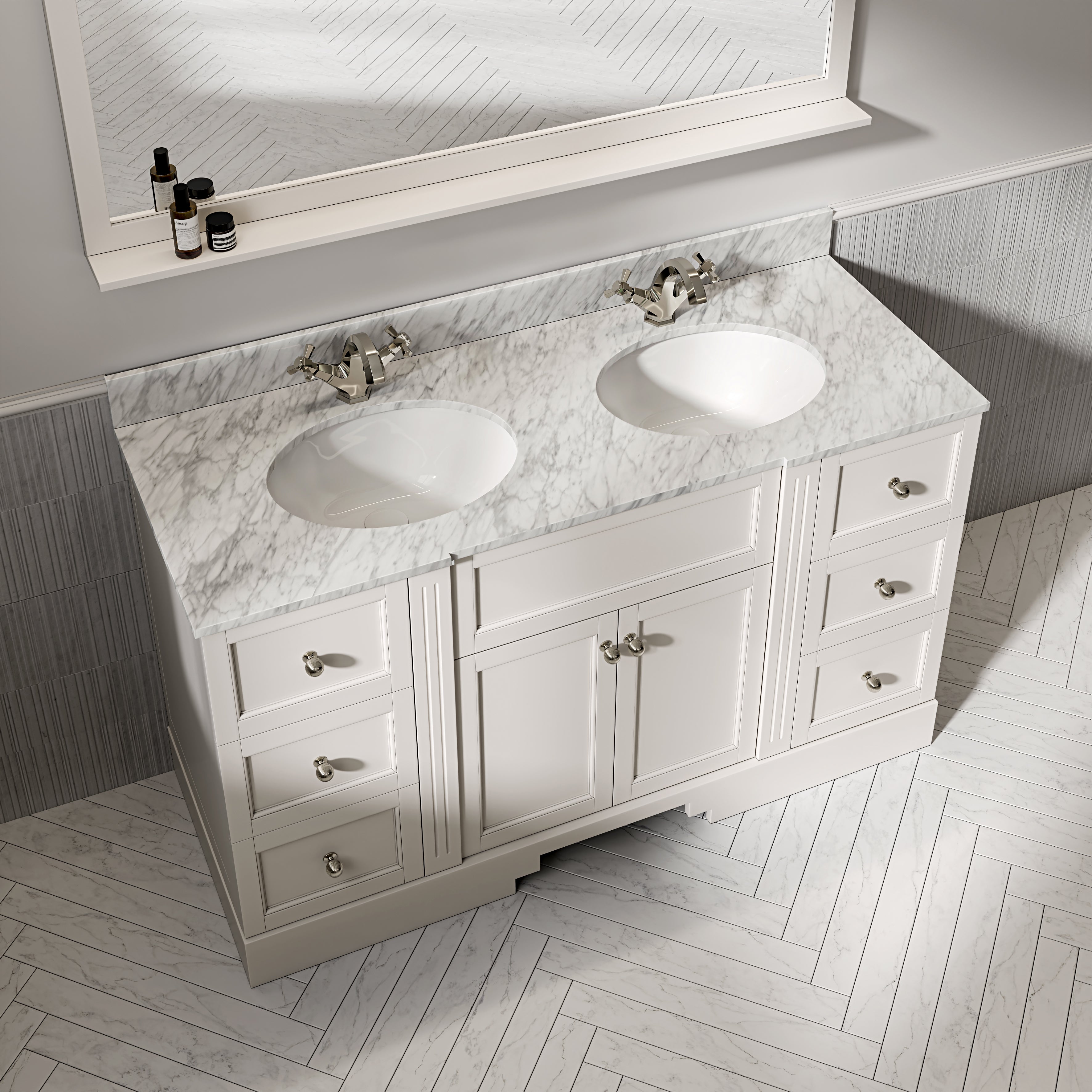 Wentworth Carrara Marble Floorstanding Vanity Unit (Matte Cream) 1400mm