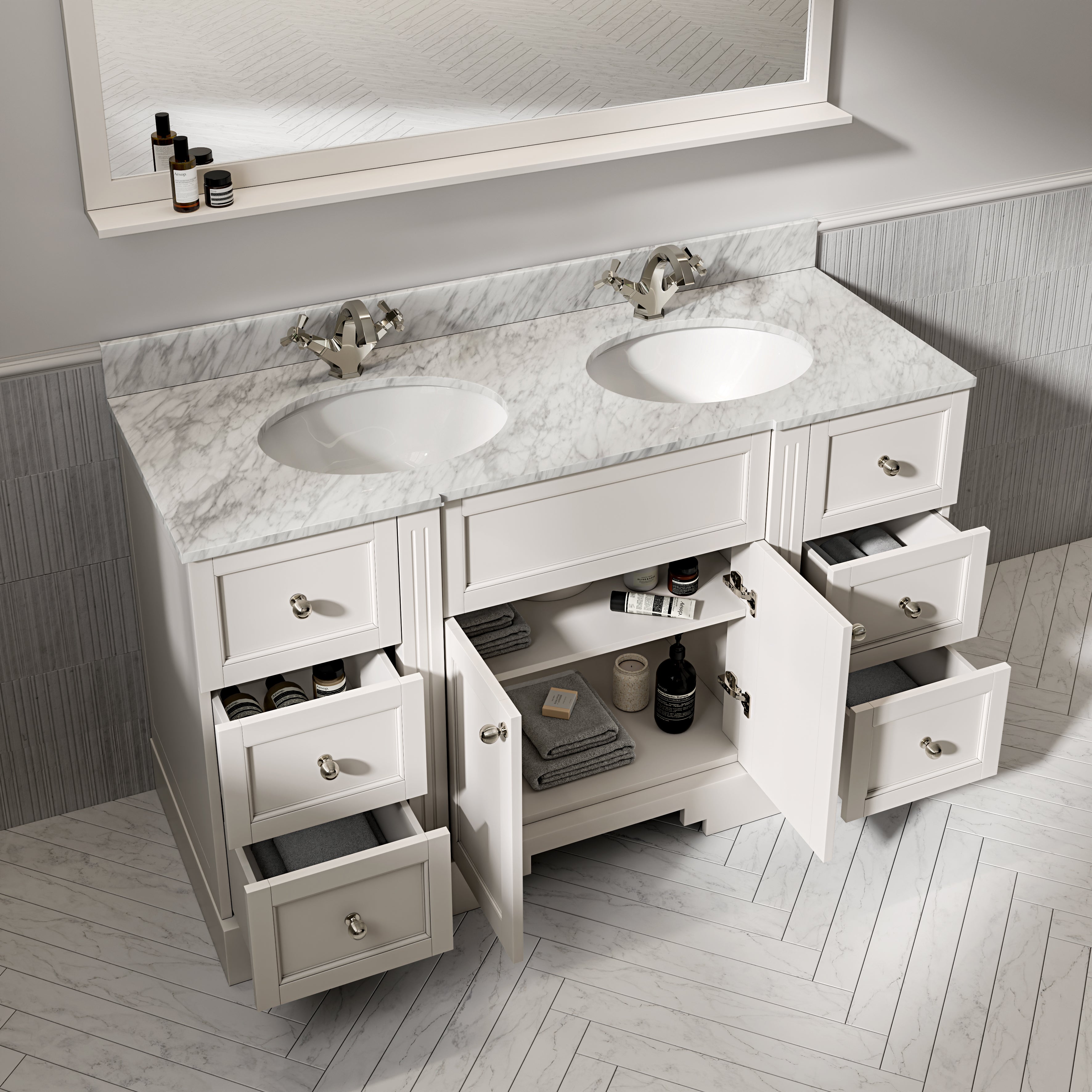Wentworth Carrara Marble Floorstanding Vanity Unit (Matte Cream) 1400mm