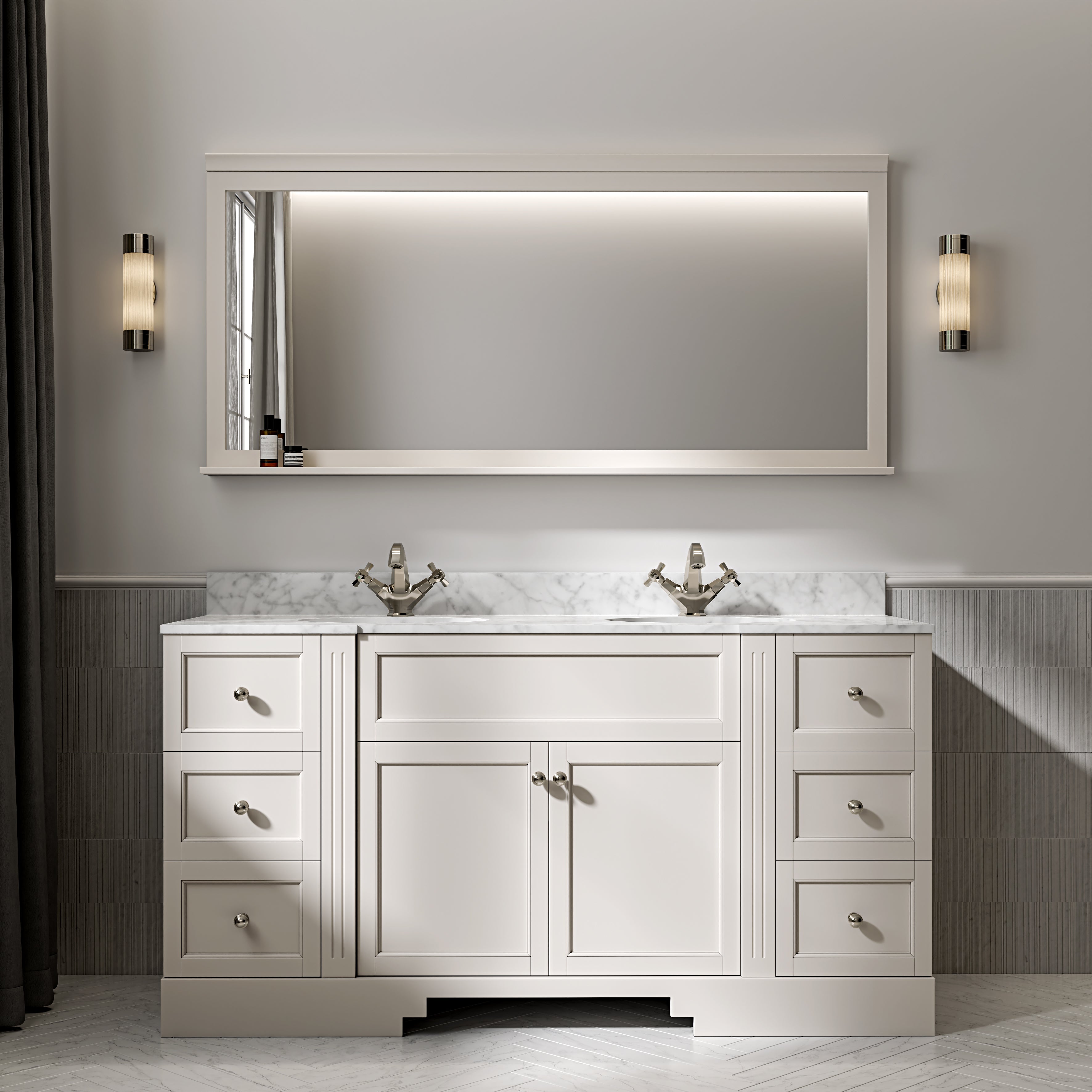 Wentworth Carrara Marble Floorstanding Vanity Unit (Matte Cream) 1600mm