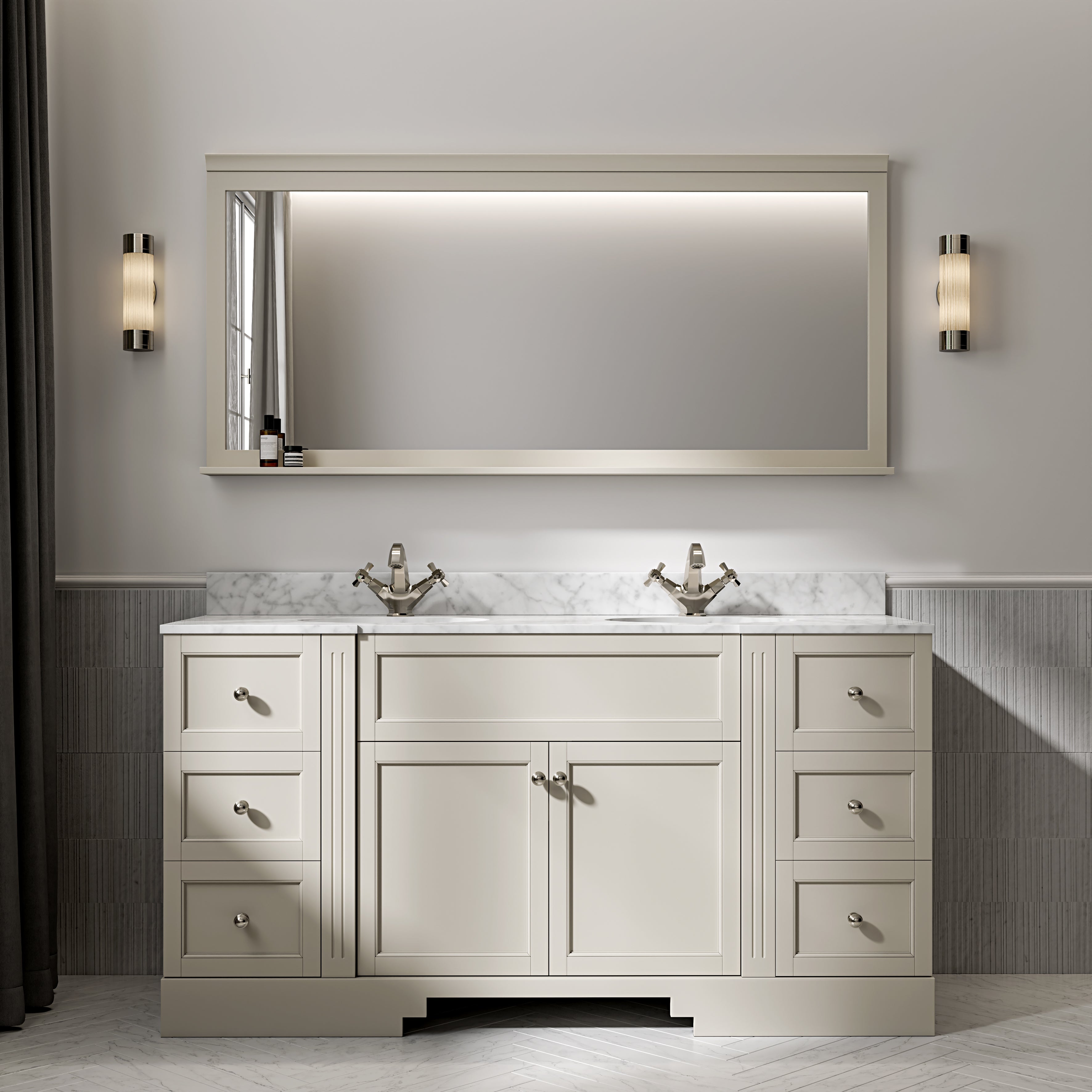 Wentworth Carrara Marble Floorstanding Vanity Unit (Matte Stone) 1600mm