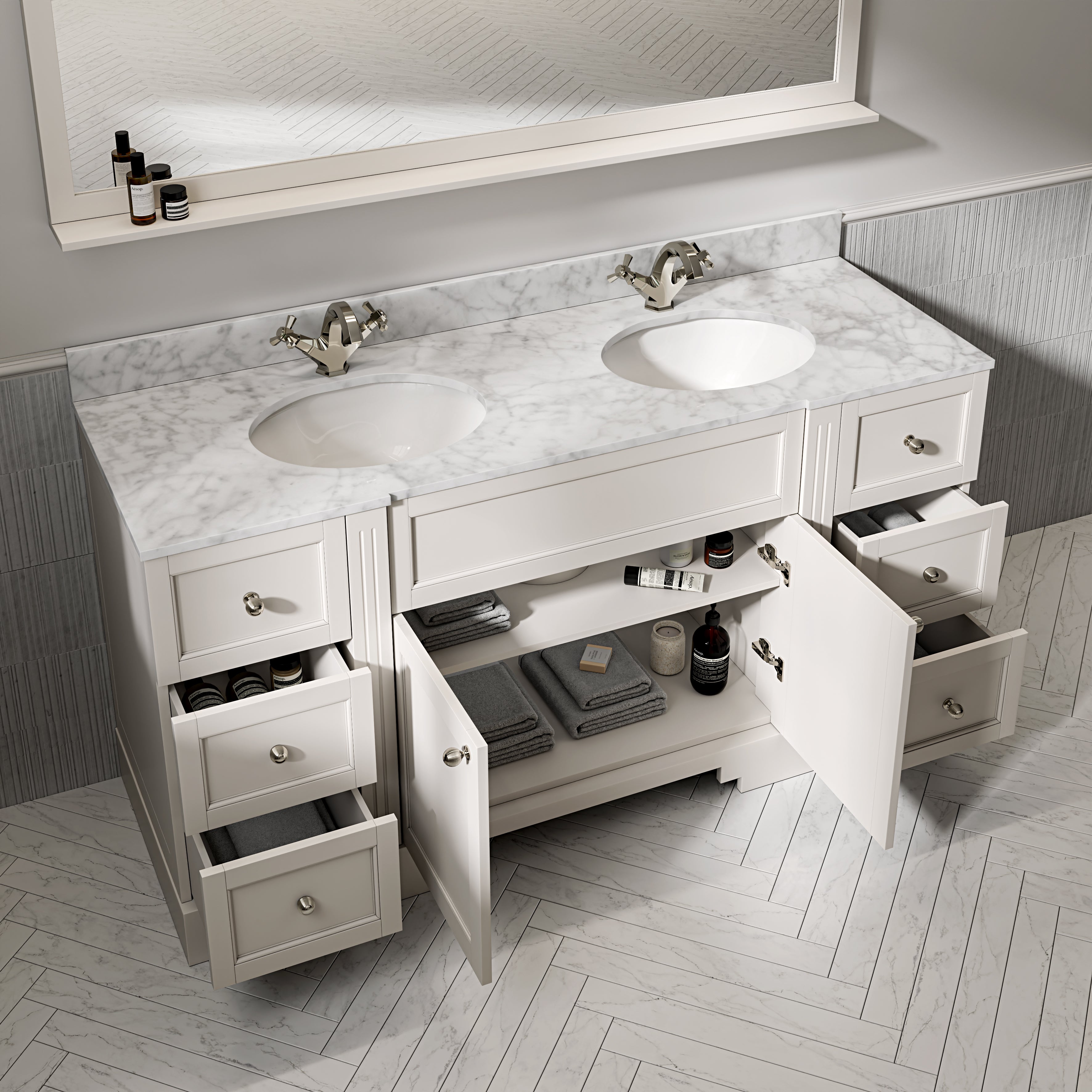 Wentworth Carrara Marble Floorstanding Vanity Unit (Matte Cream) 1600mm