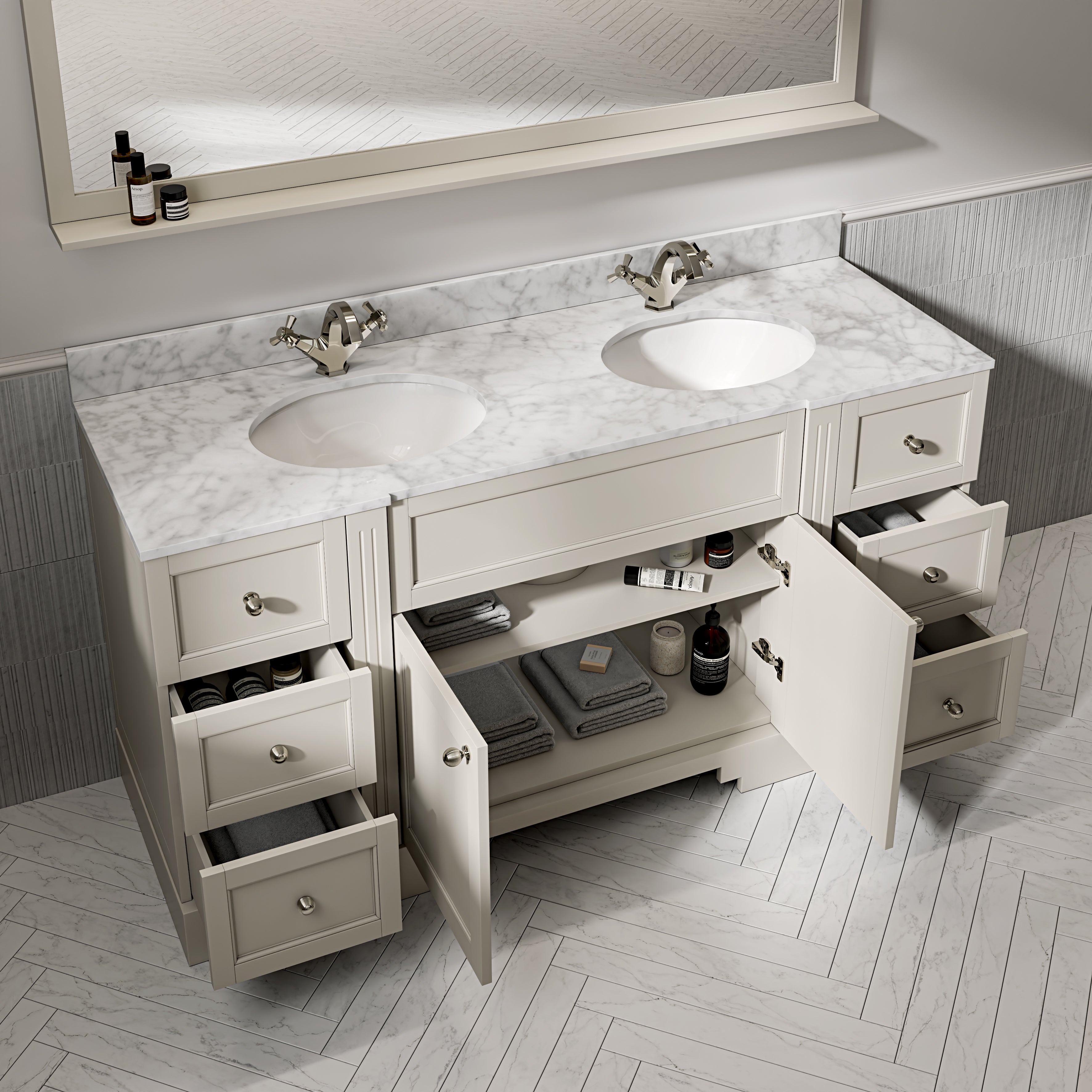 Wentworth Carrara Marble Floorstanding Vanity Unit (Matte Stone) 1600mm