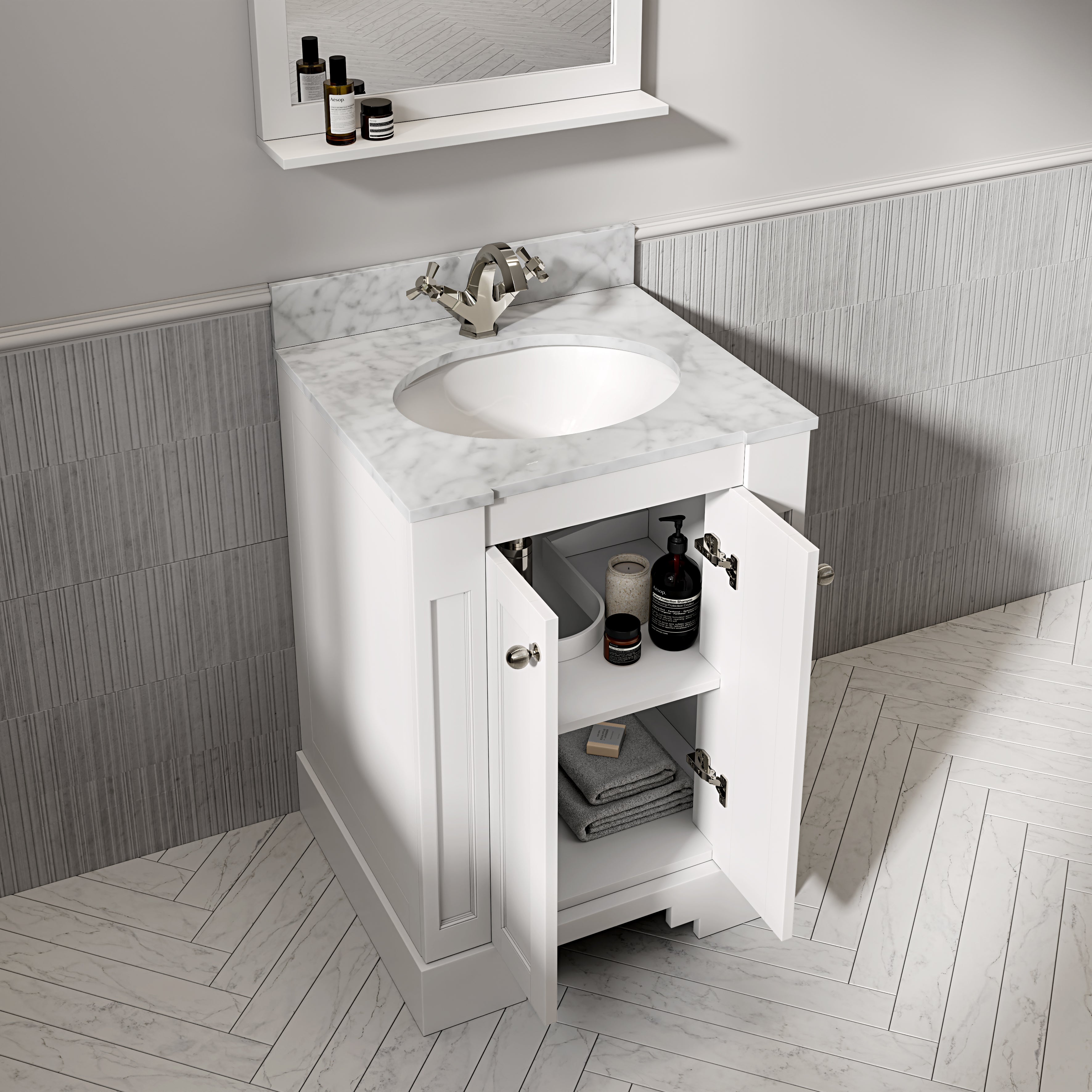 Wentworth Carrara Marble Floorstanding Vanity Unit (Matte White) 600mm