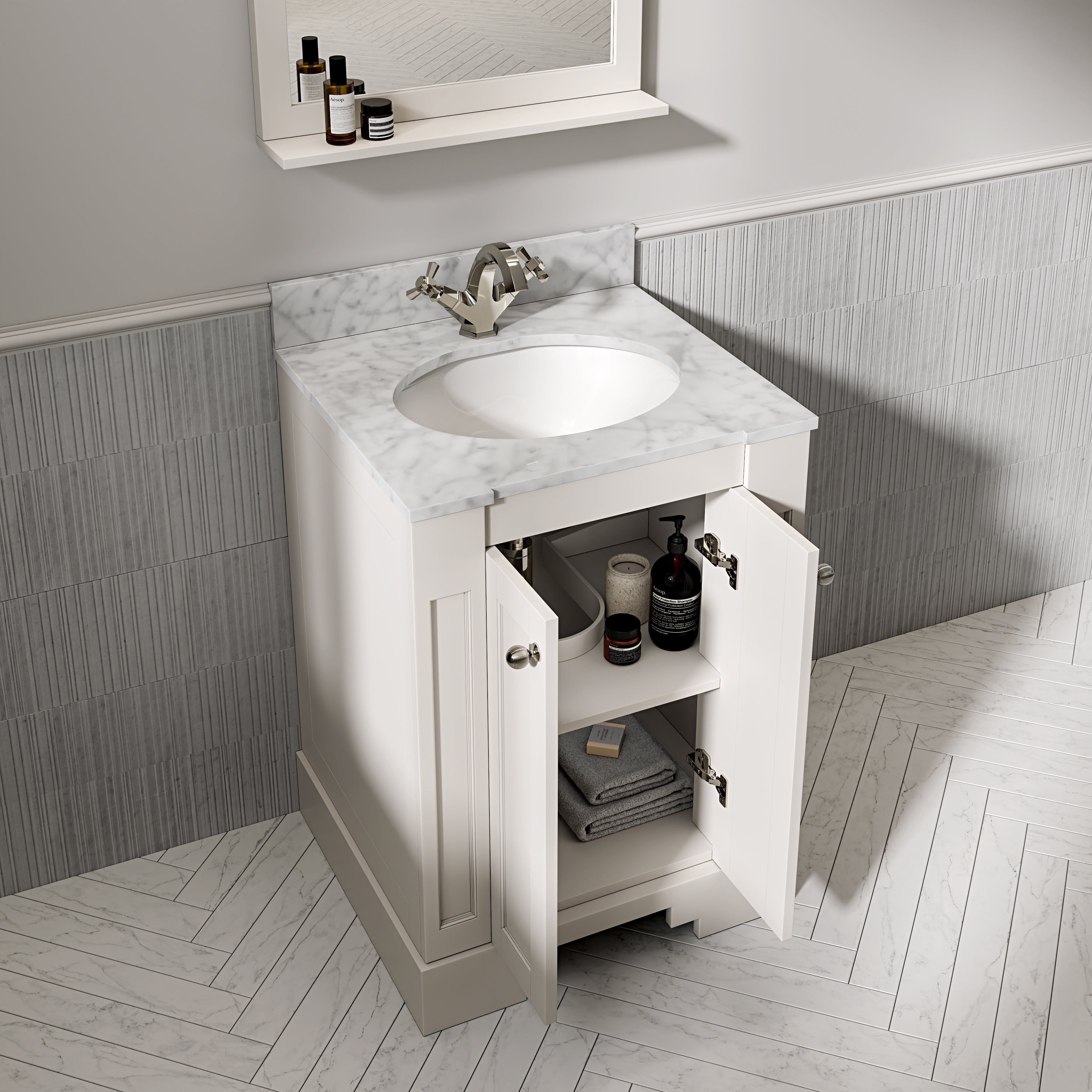 Wentworth Carrara Marble Floorstanding Vanity Unit (Matte Cream) 600mm