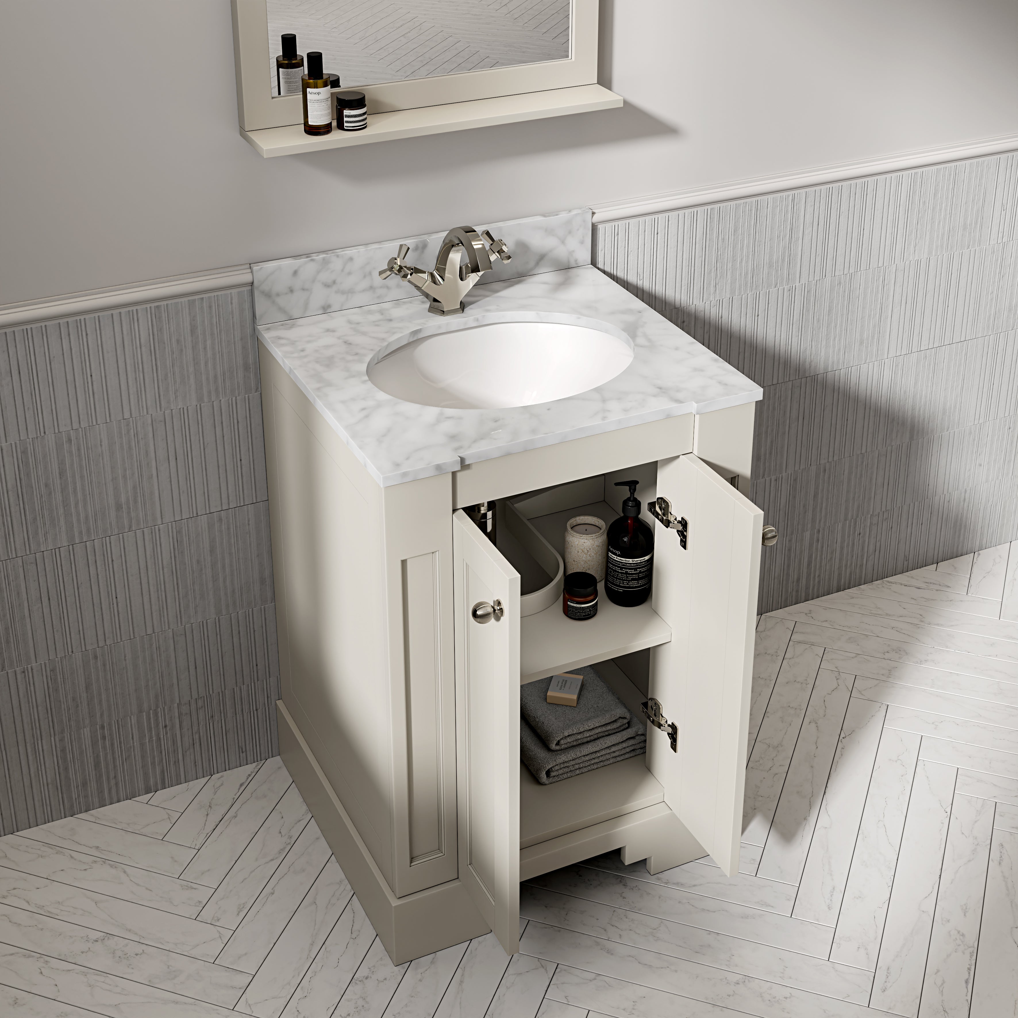 Wentworth Carrara Marble Floorstanding Vanity Unit (Matte Stone) 600mm