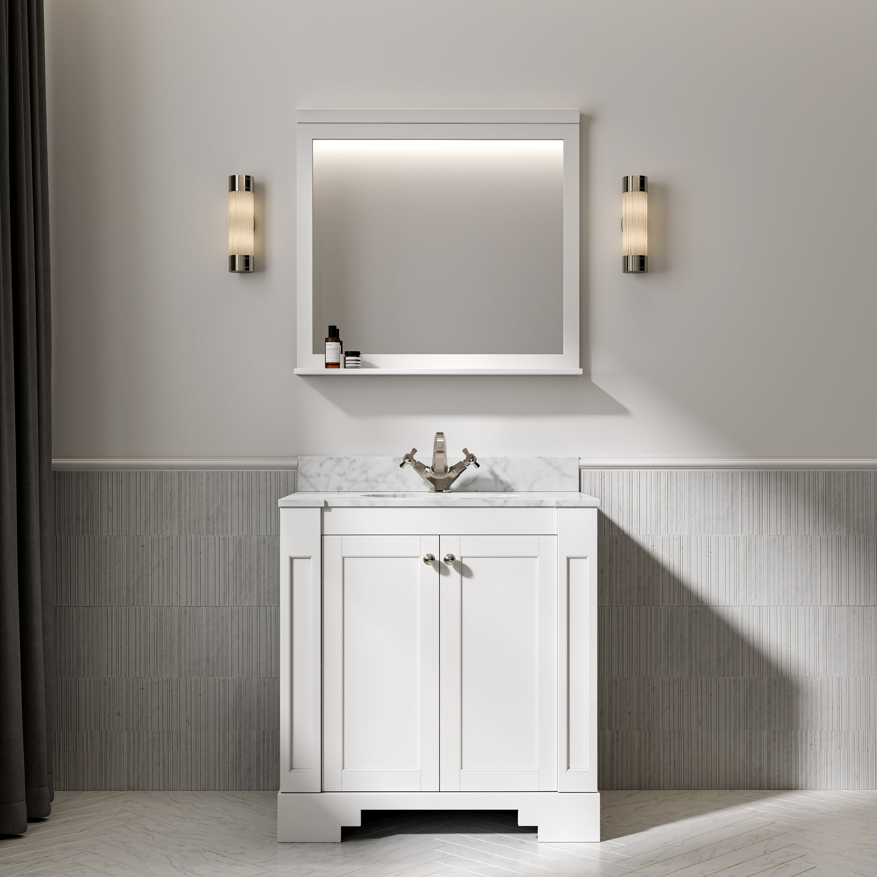 Wentworth Carrara Marble Floorstanding Vanity Unit (Matte White) 800mm