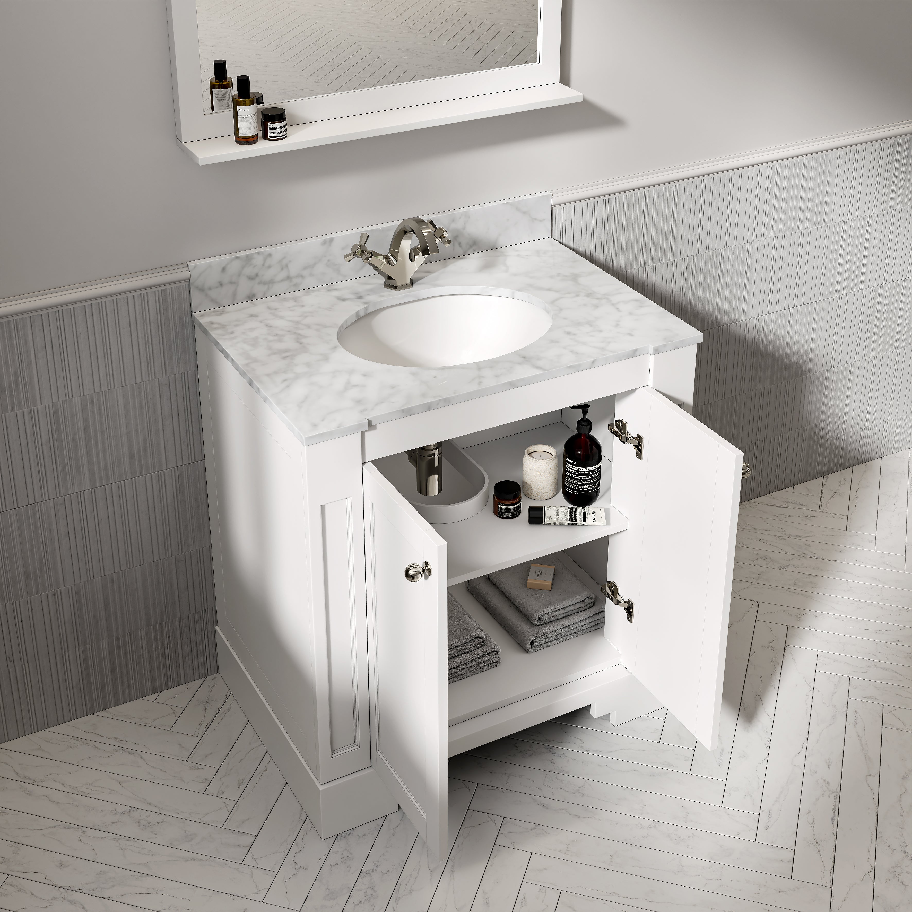 Wentworth Carrara Marble Floorstanding Vanity Unit (Matte White) 800mm
