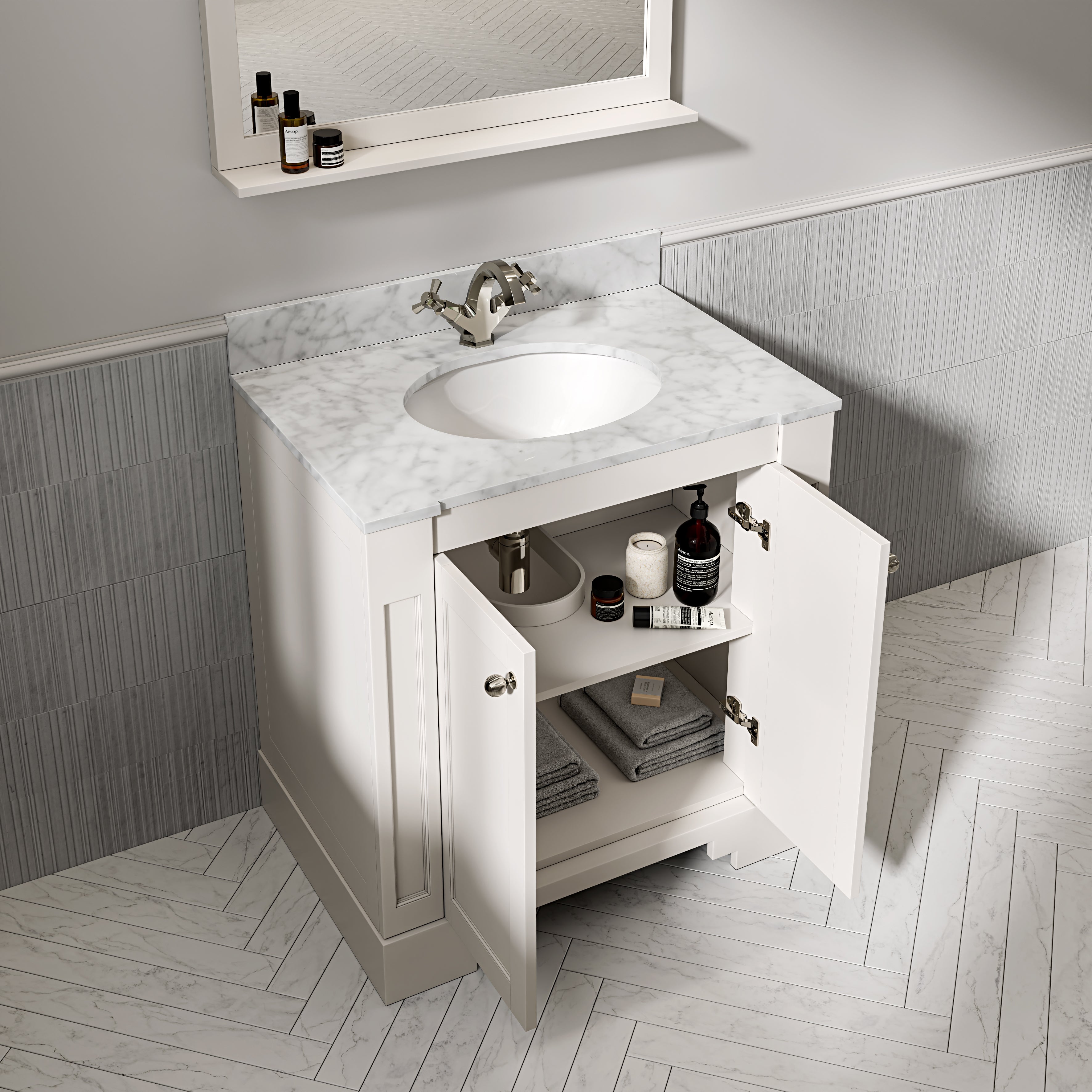 Wentworth Carrara Marble Floorstanding Vanity Unit (Matte Cream) 800mm
