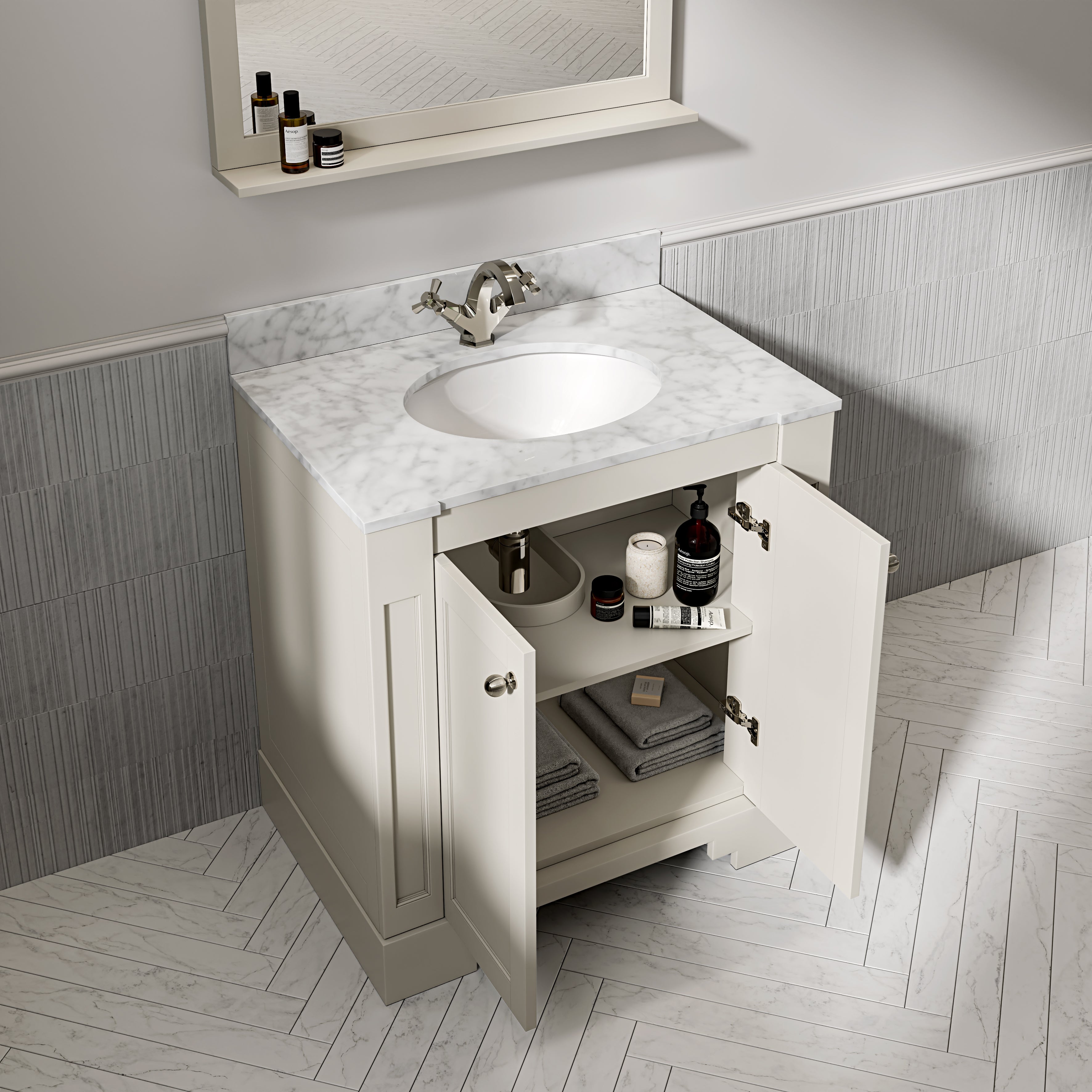 Wentworth Carrara Marble Floorstanding Vanity Unit (Matte Stone) 800mm