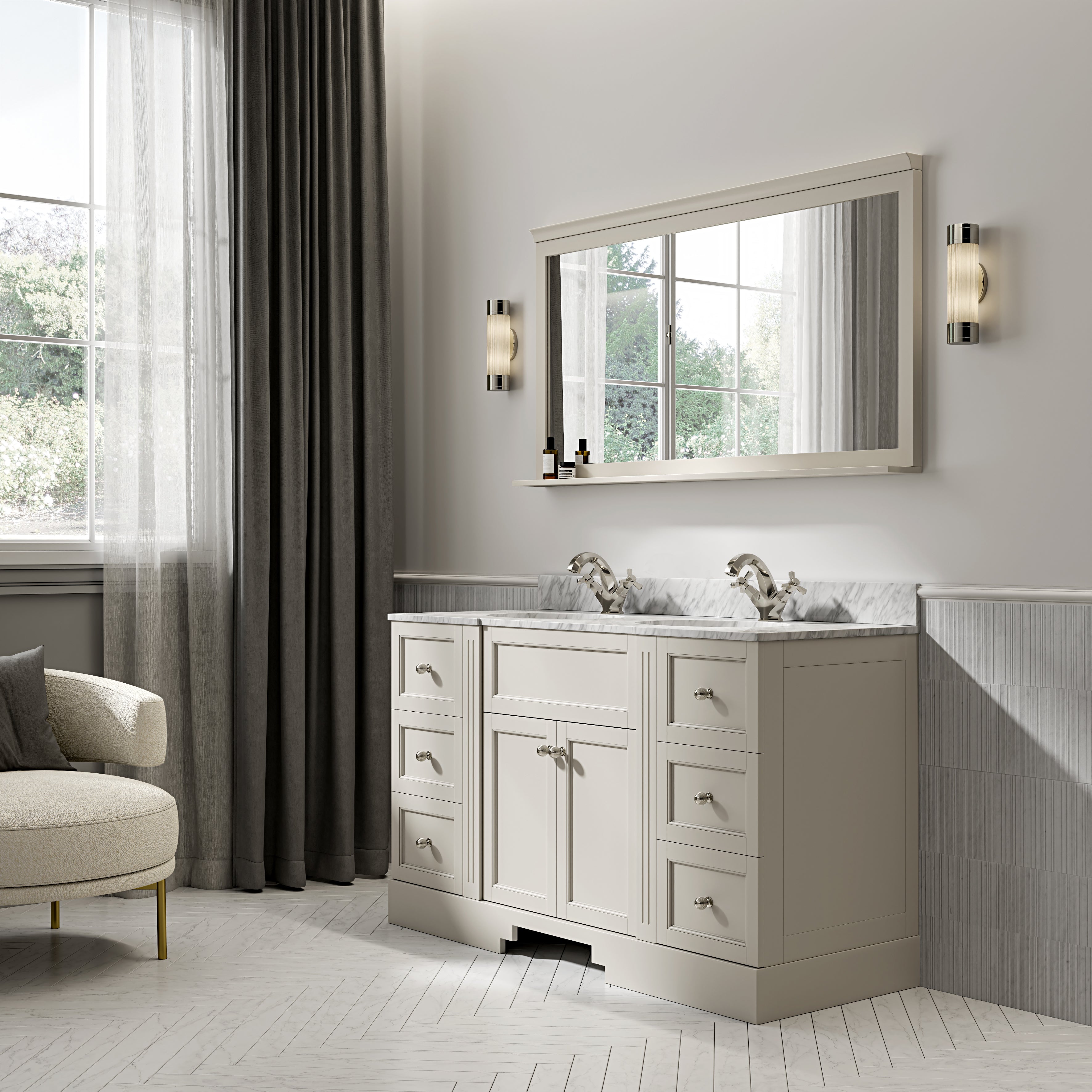 Wentworth Carrara Marble Floorstanding Vanity Unit (Matte Stone) 1400mm