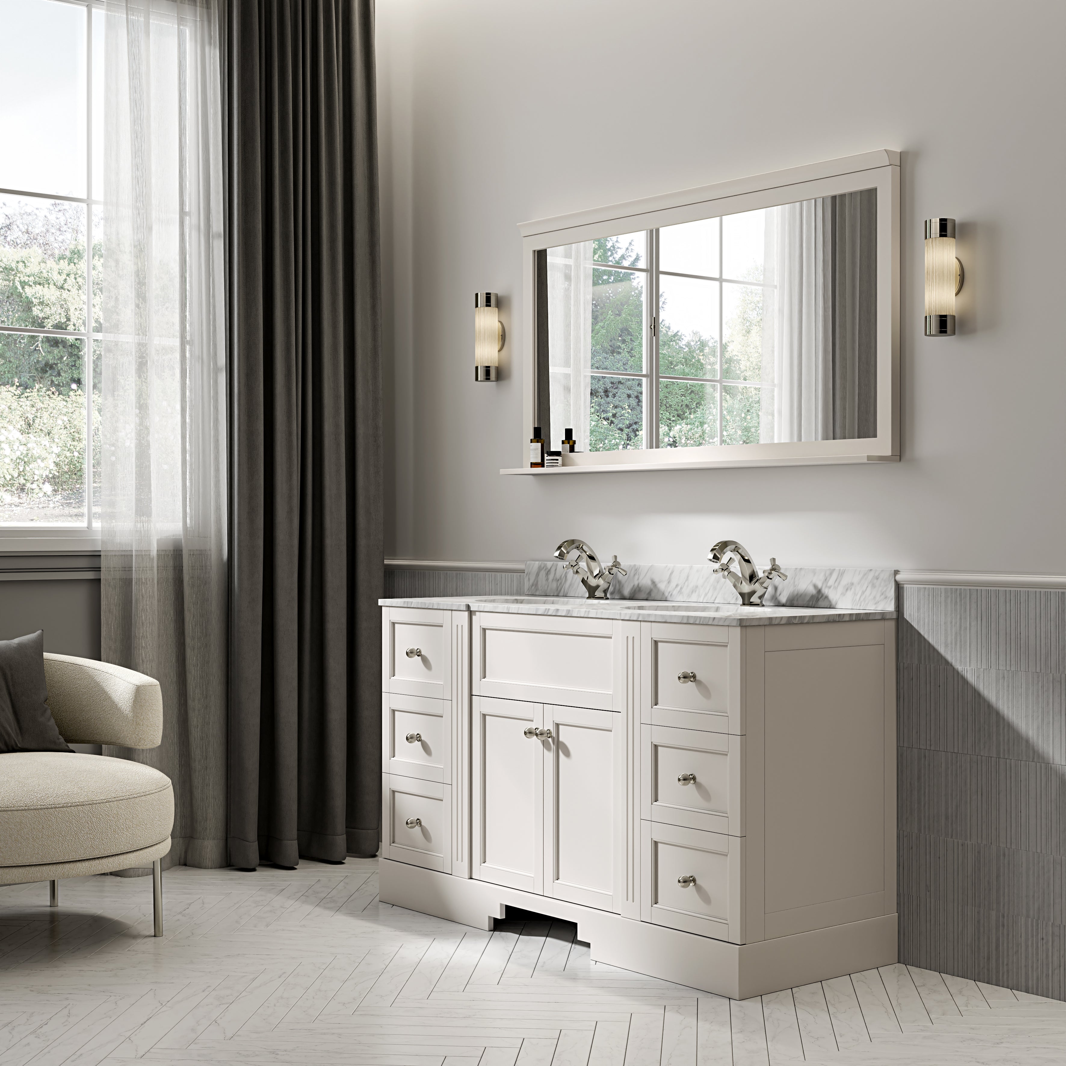 Wentworth Carrara Marble Floorstanding Vanity Unit (Matte Cream) 1400mm