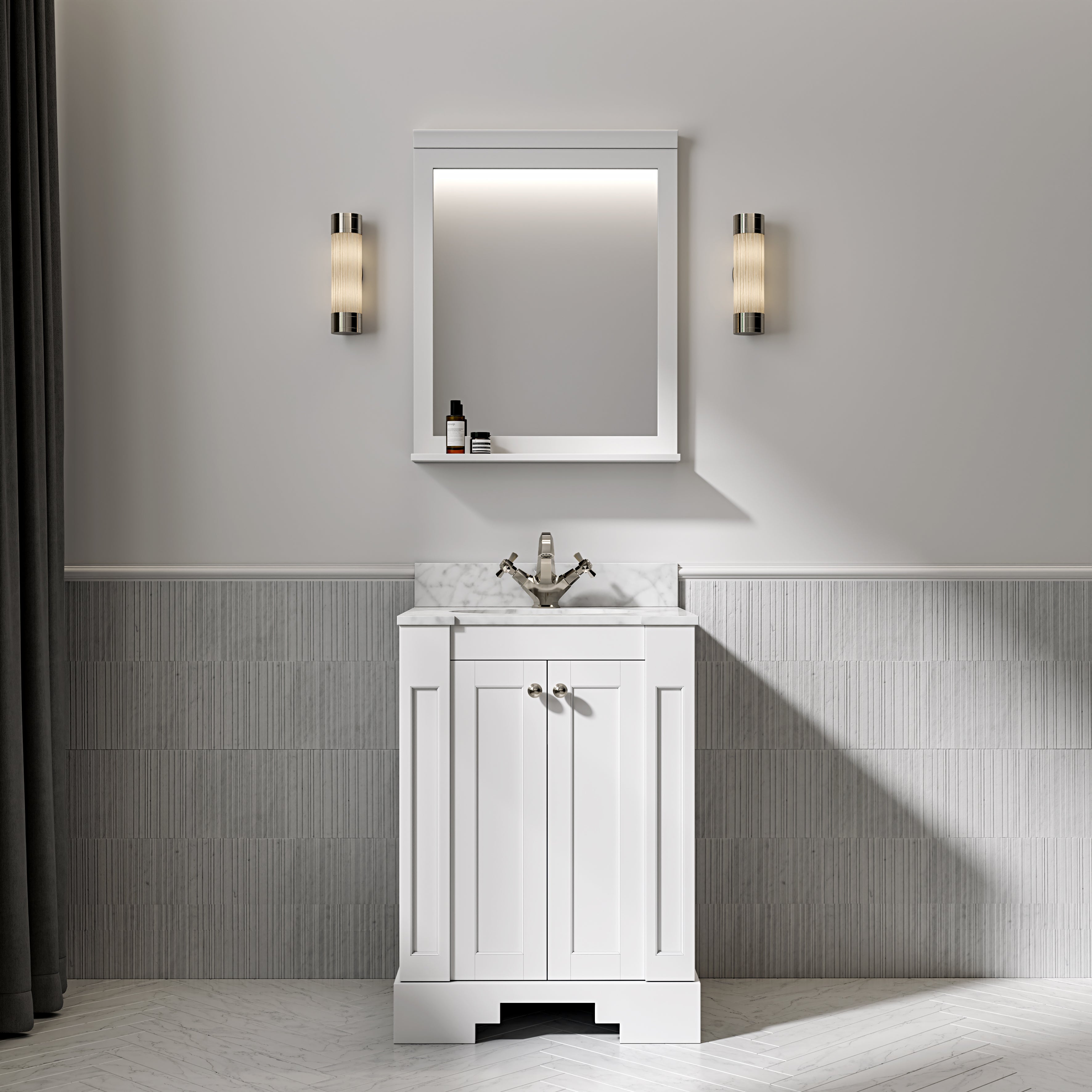 Wentworth Carrara Marble Floorstanding Vanity Unit (Matte White) 600mm