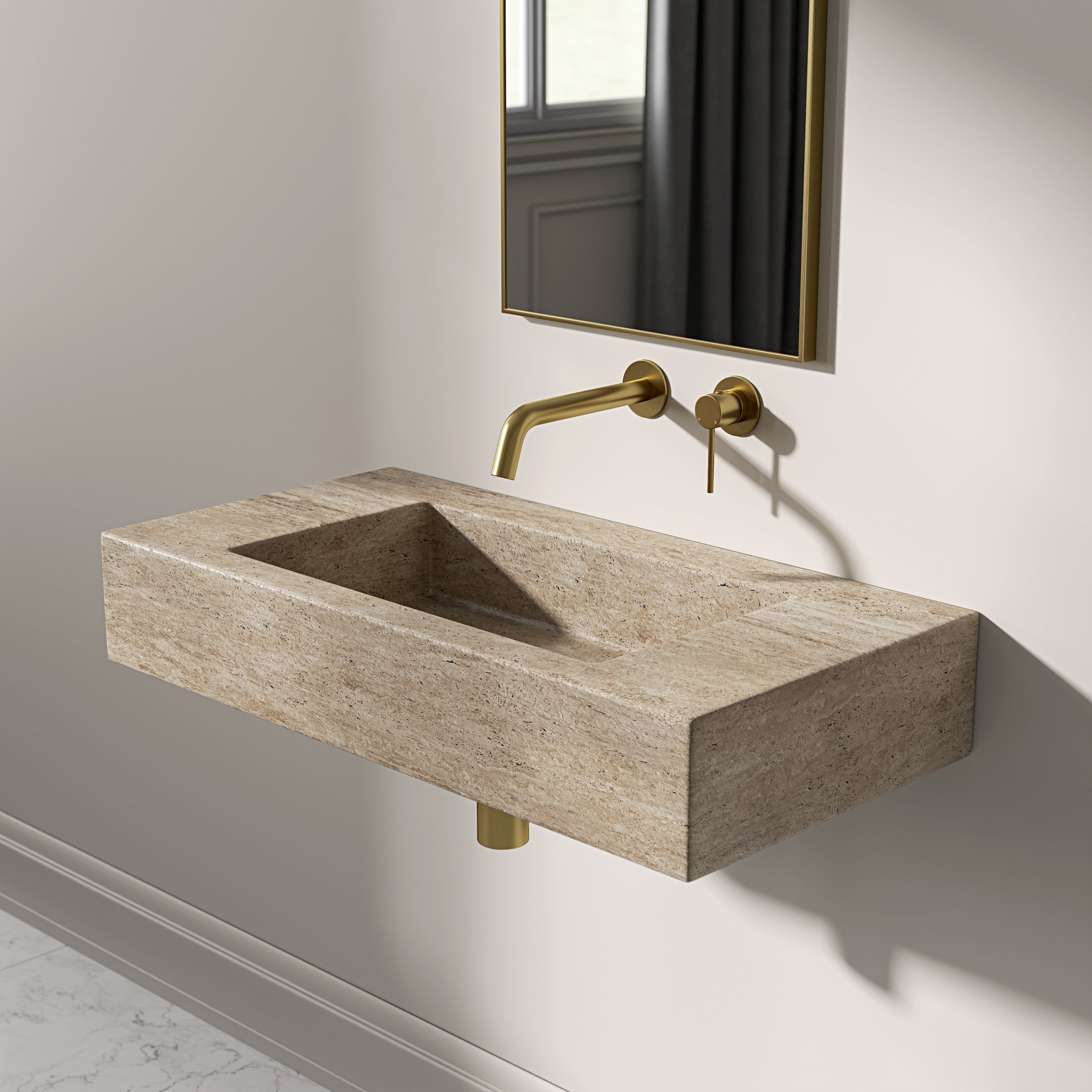 Tulsan Travertine Marble Wall Hung Basin 800mm