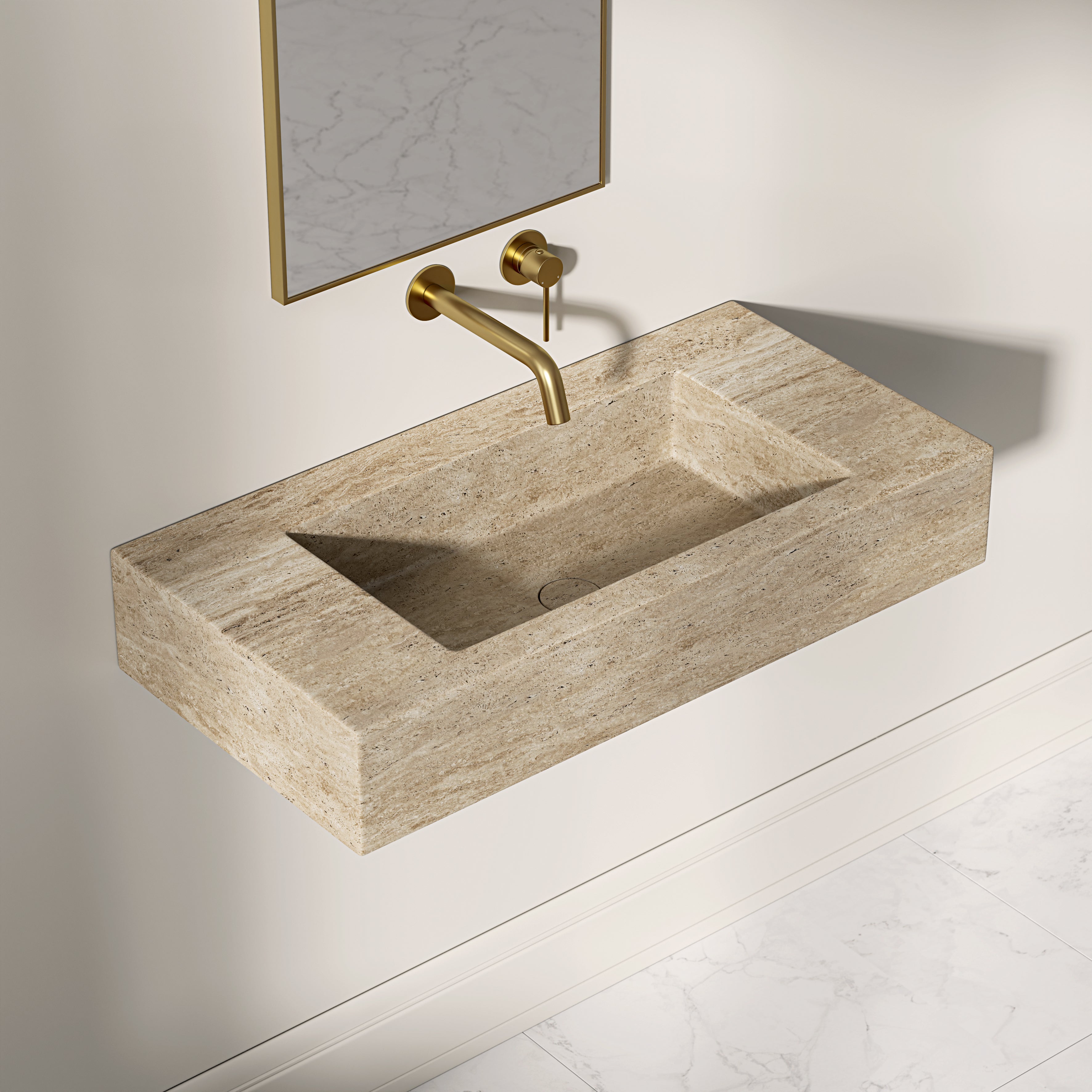Tulsan Travertine Marble Wall Hung Basin 800mm