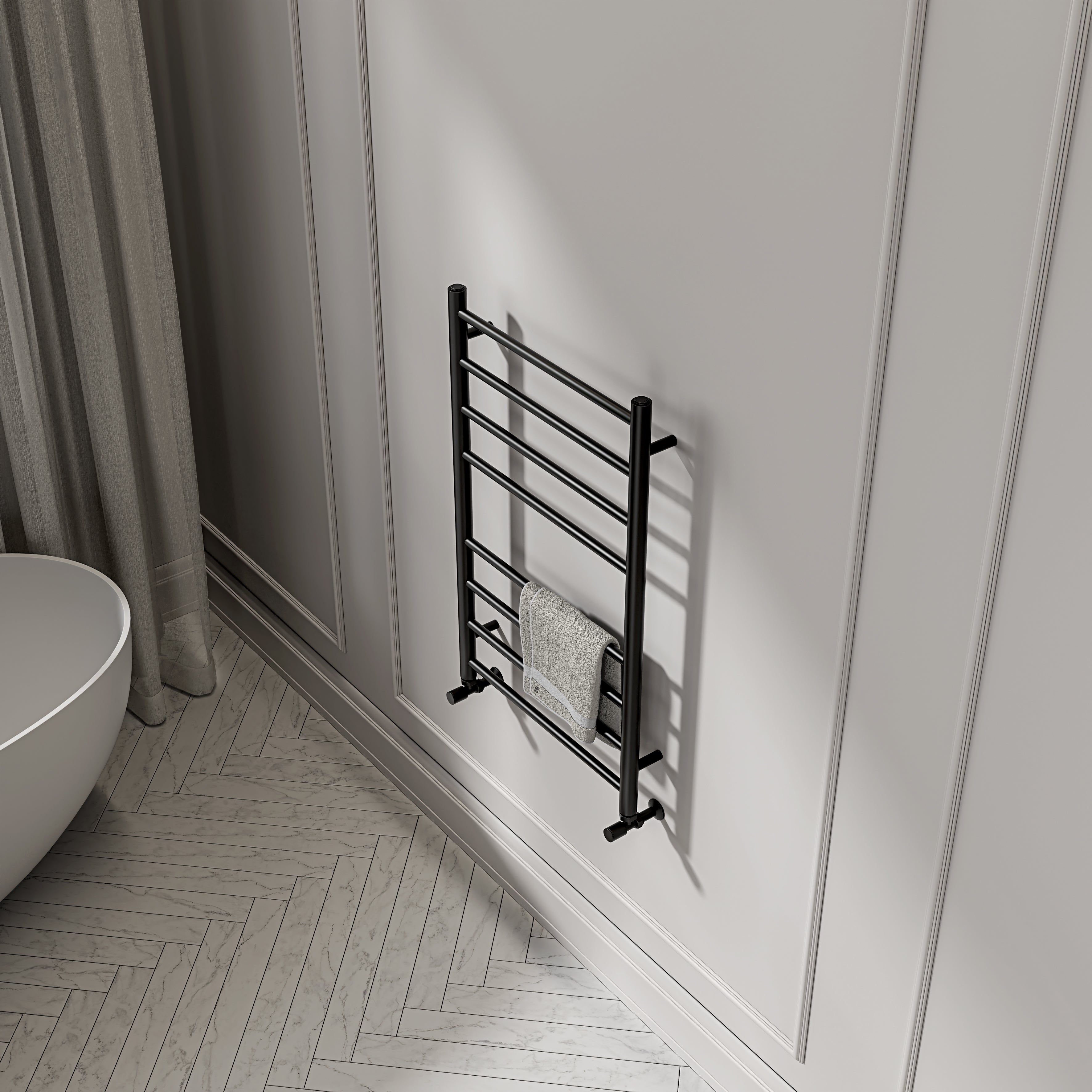 Turin 800mm Matte Black Designer Towel Radiator