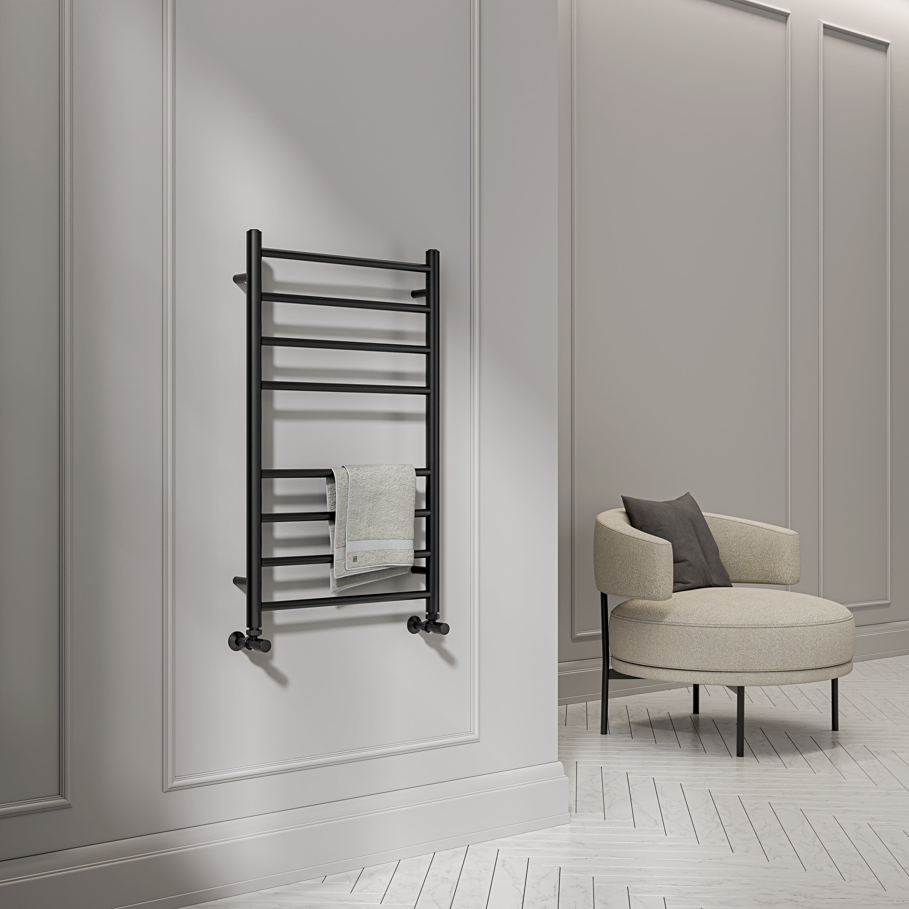 Turin 800mm Matte Black Designer Towel Radiator