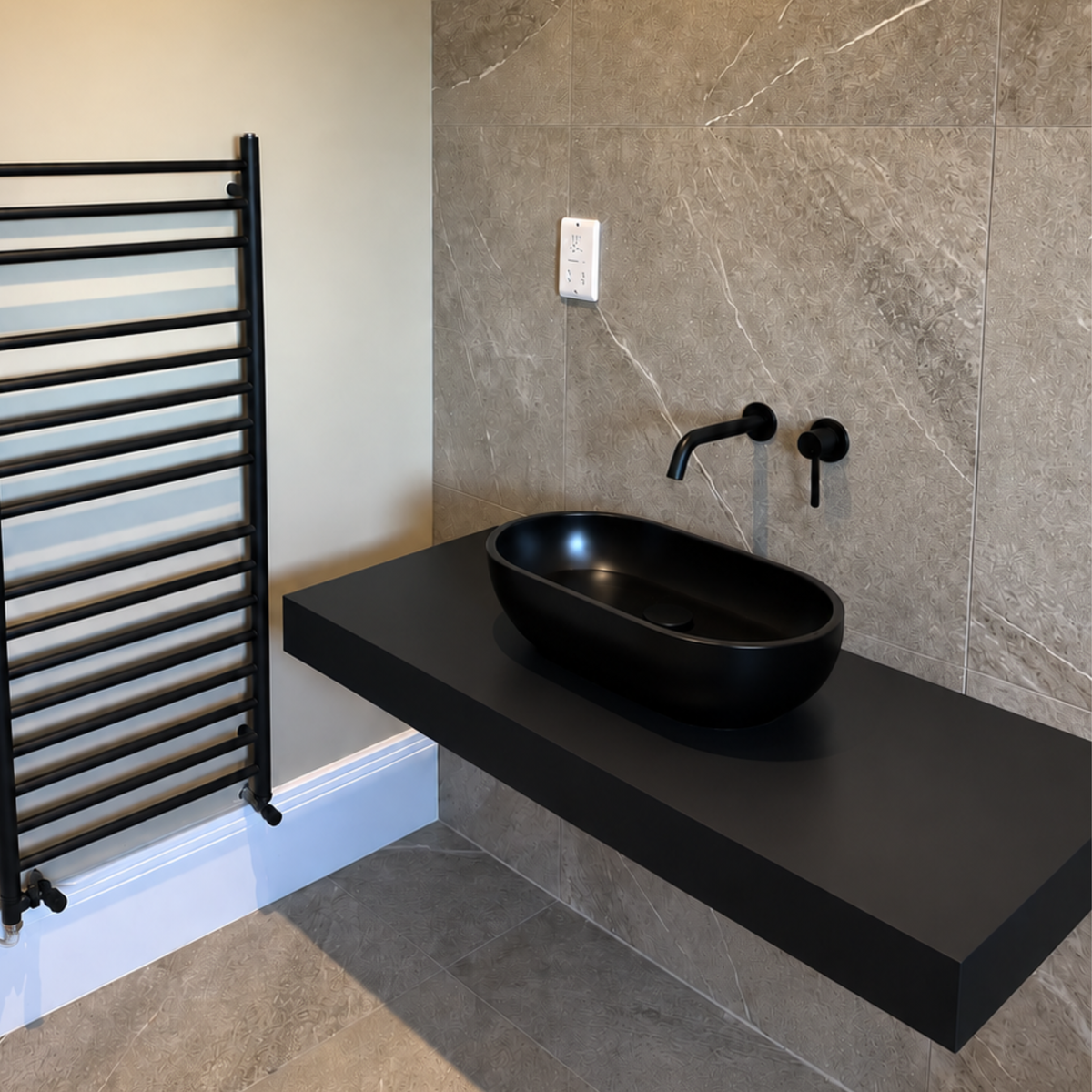 Stone Wall Hung Countertop Basin Shelf (1200mm Wide - Matte Black)