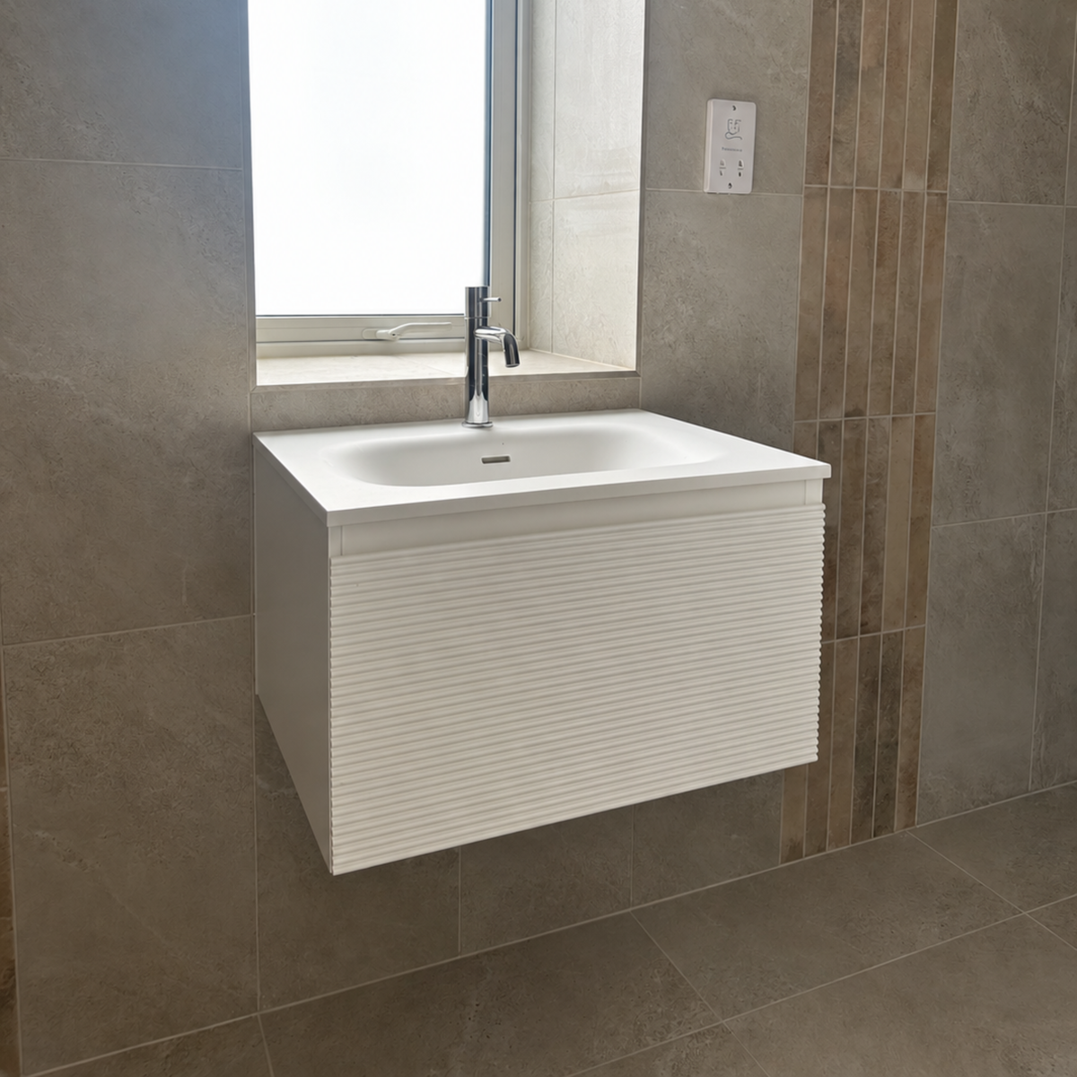 Kingswood Fluted Vanity Unit with Stone Basin (Matte White 600mm)