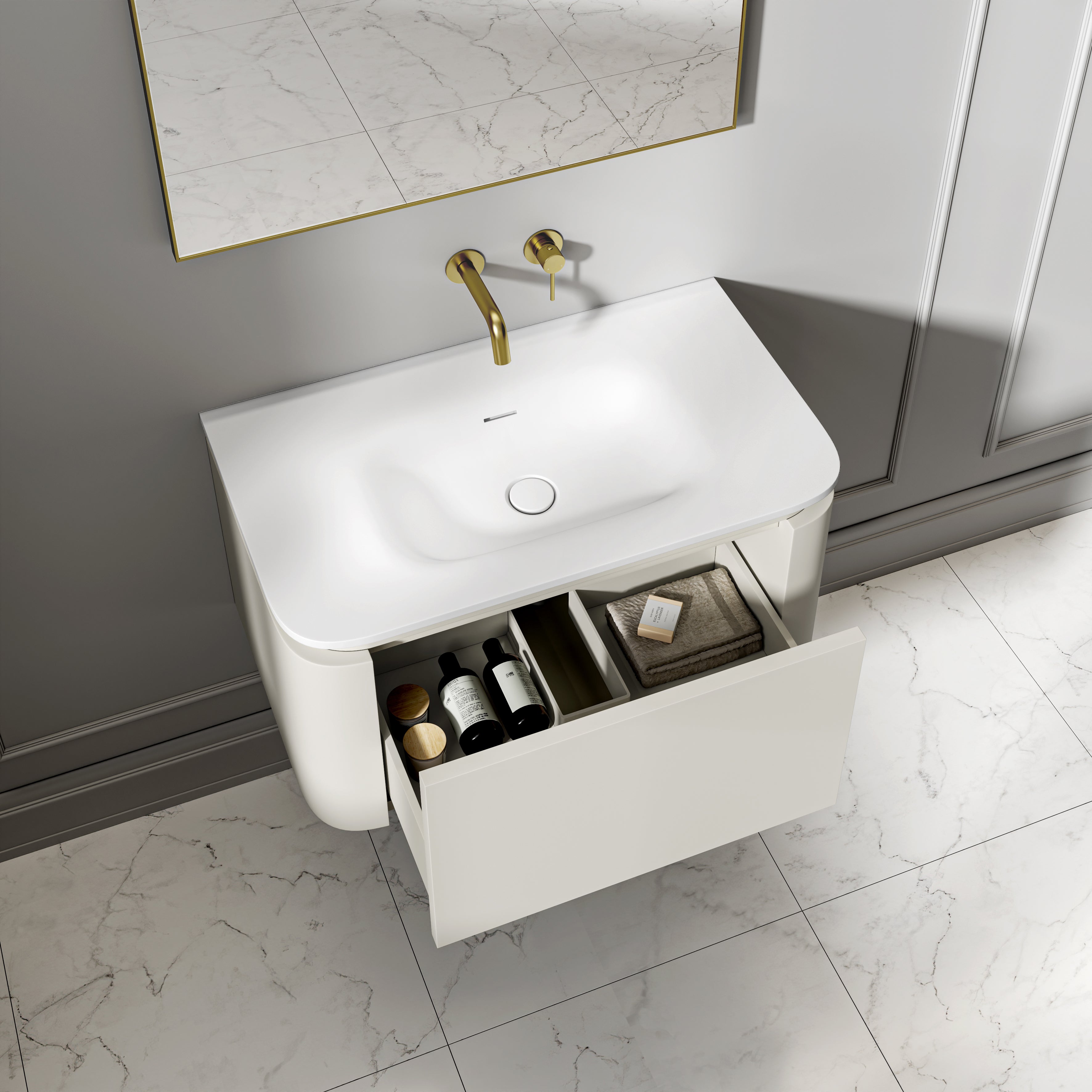 Artura Vanity Unit with Stone Basin (Cream 800mm)