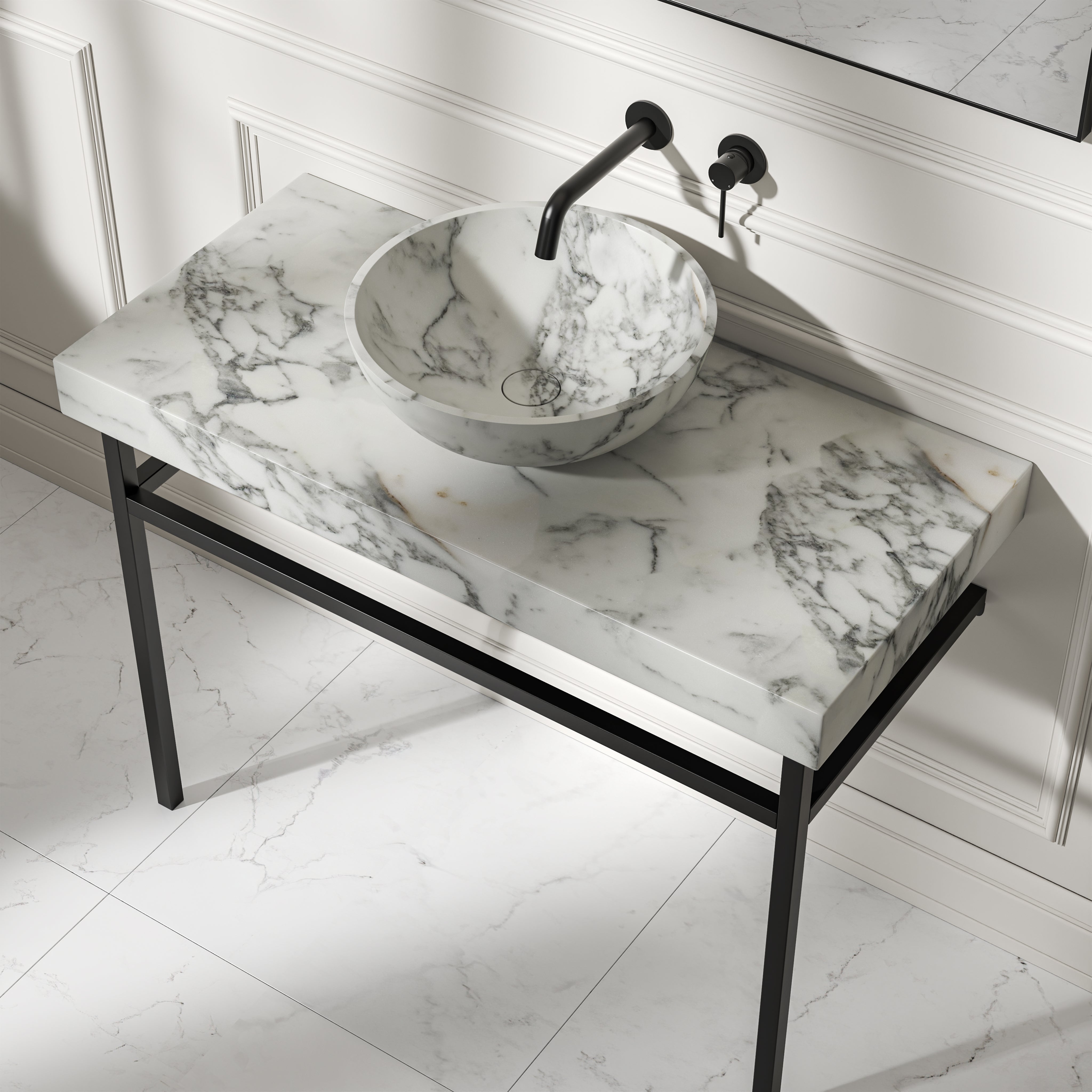 Capola Arabescato Marble Countertop Matte Black Vanity Unit 1000mm