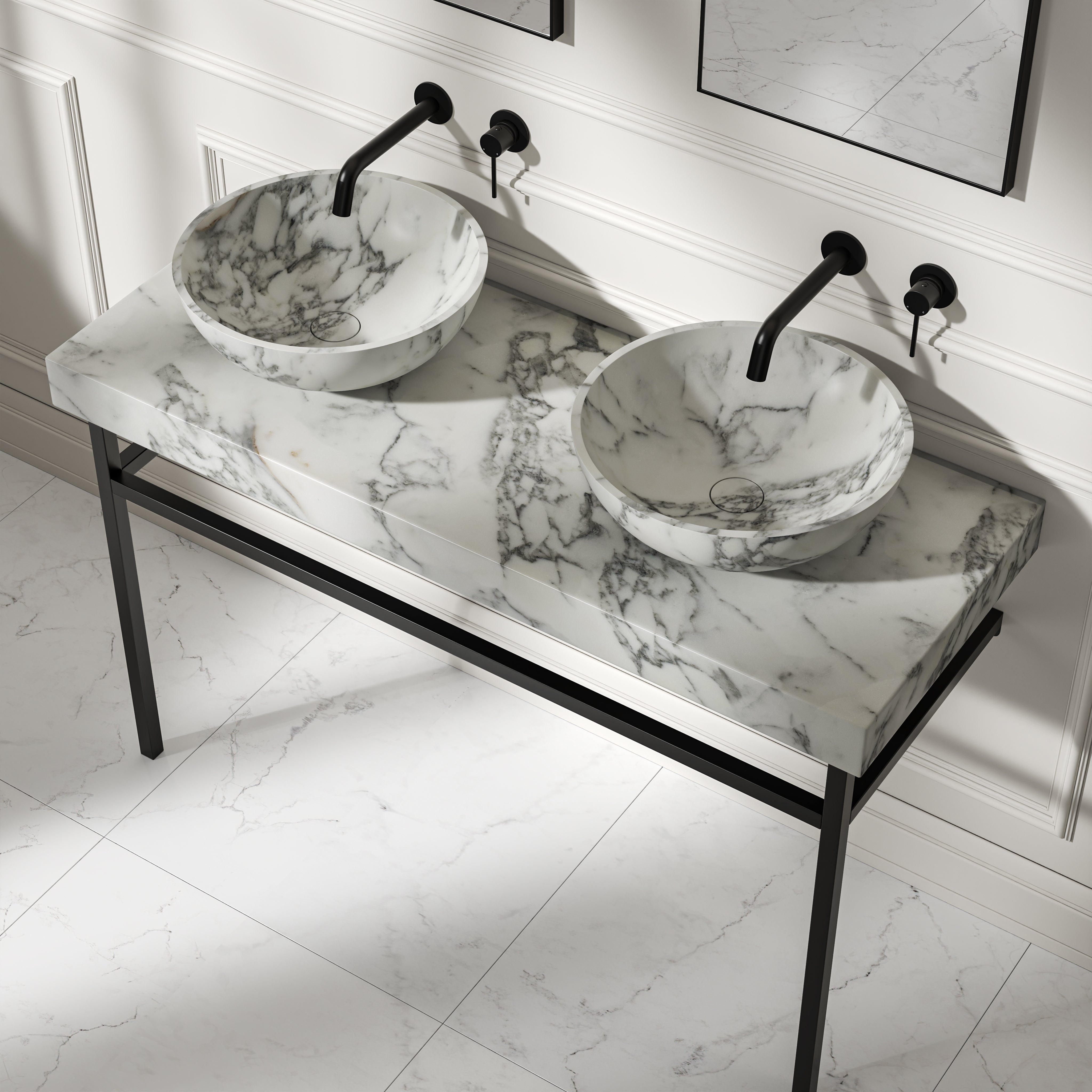 Capola Arabescato Marble Countertop Matte Black Vanity Unit 1200mm
