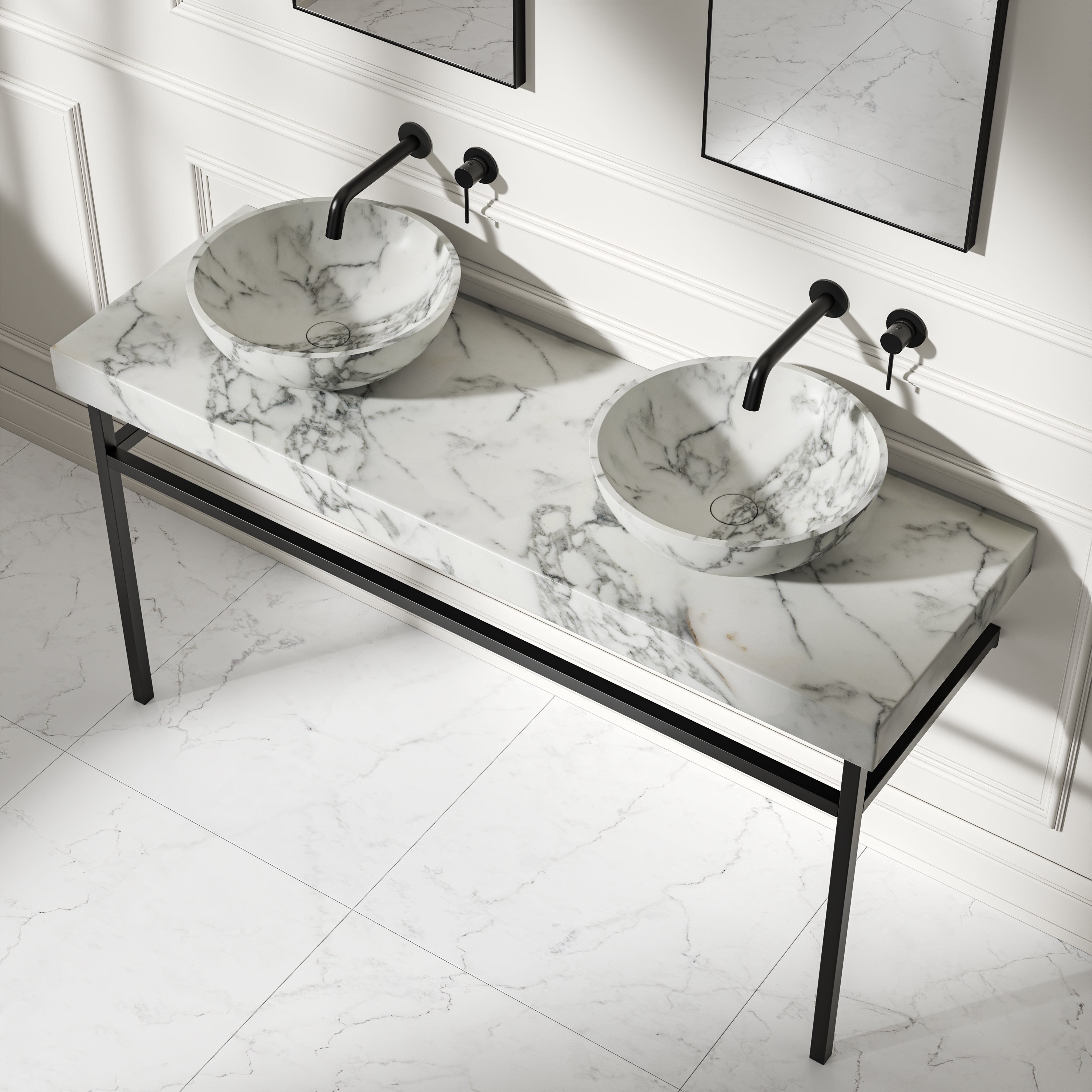 Capola Arabescato Marble Countertop Matte Black Vanity Unit 1400mm