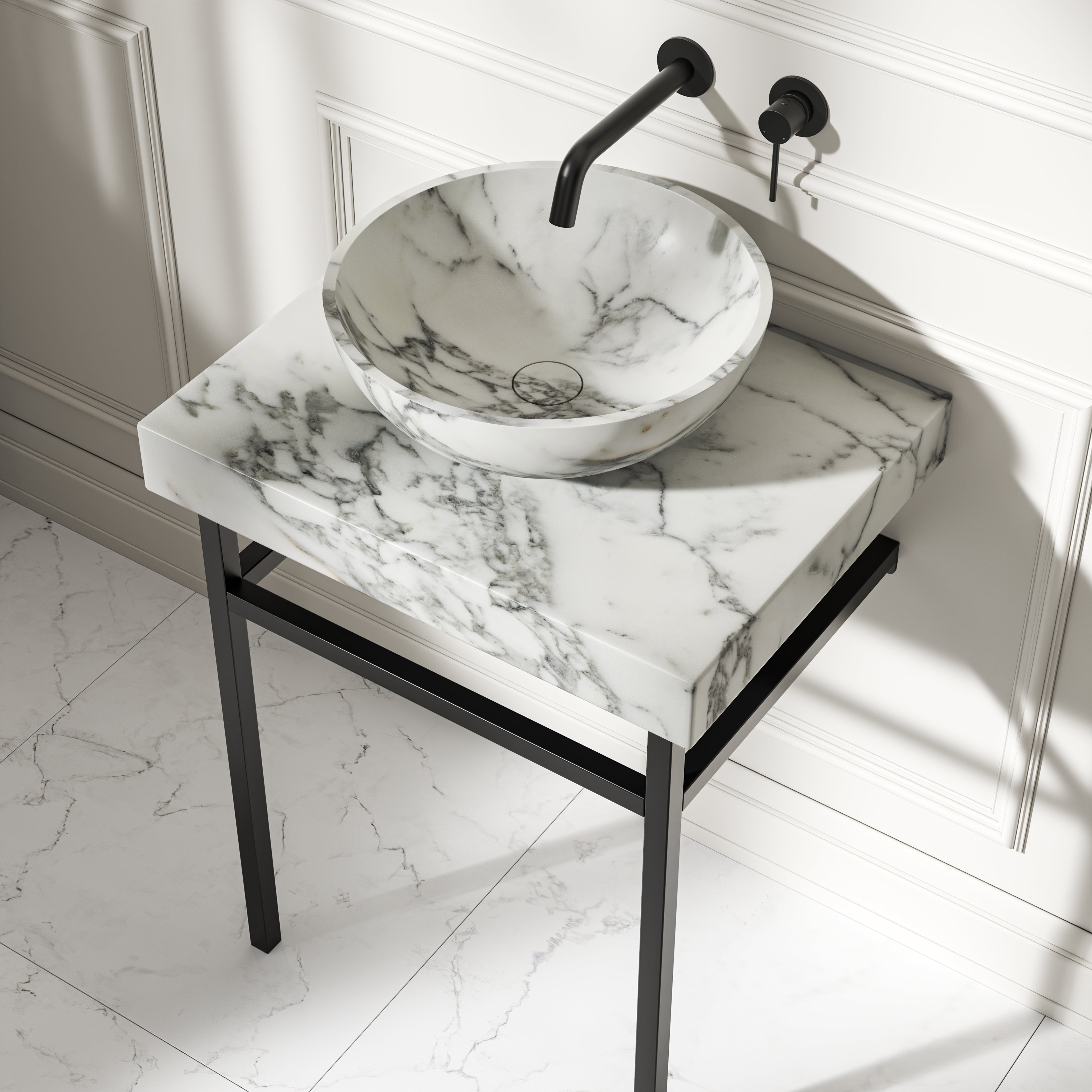 Capola Arabescato Marble Countertop Matte Black Vanity Unit 600mm