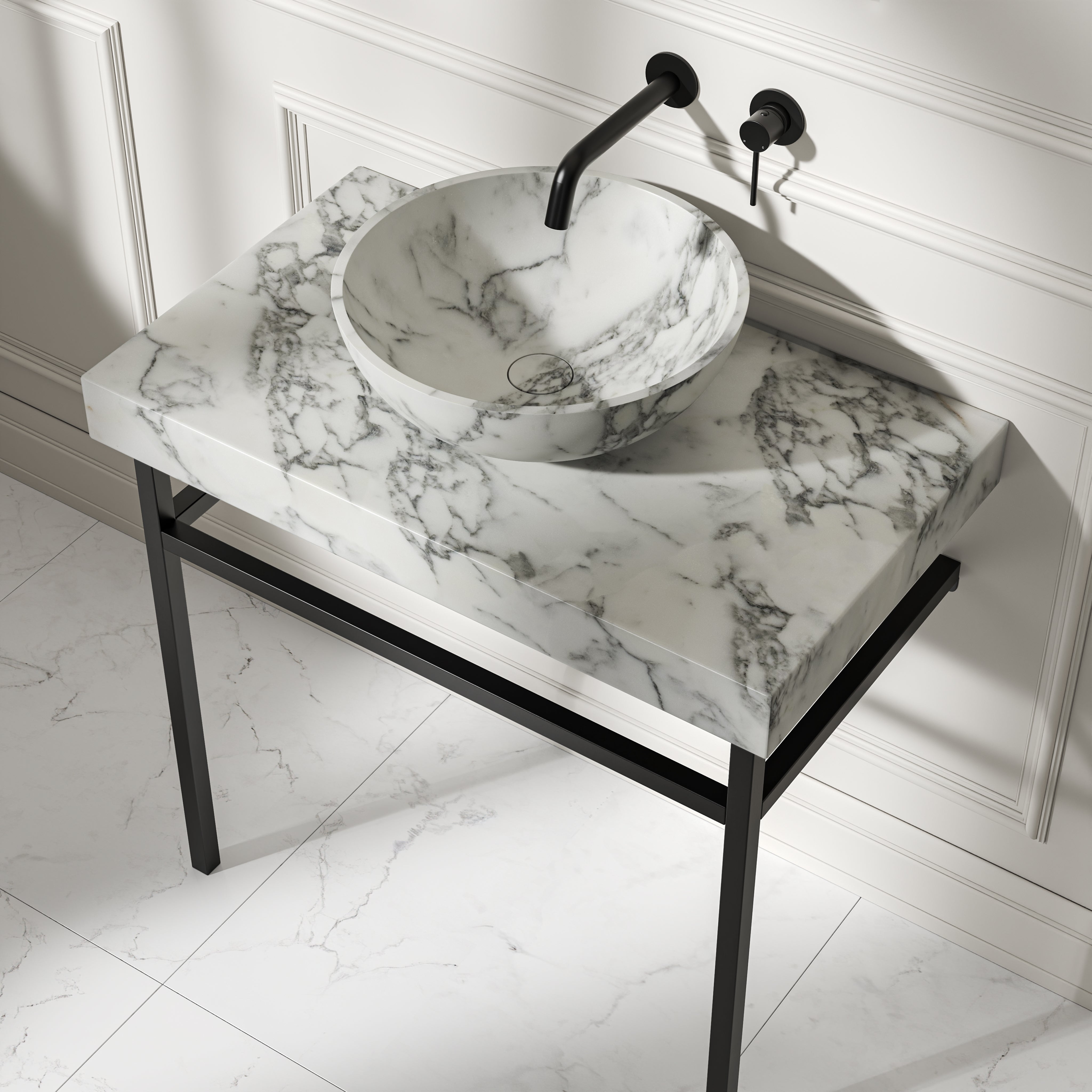 Capola Arabescato Marble Countertop Matte Black Vanity Unit 800mm