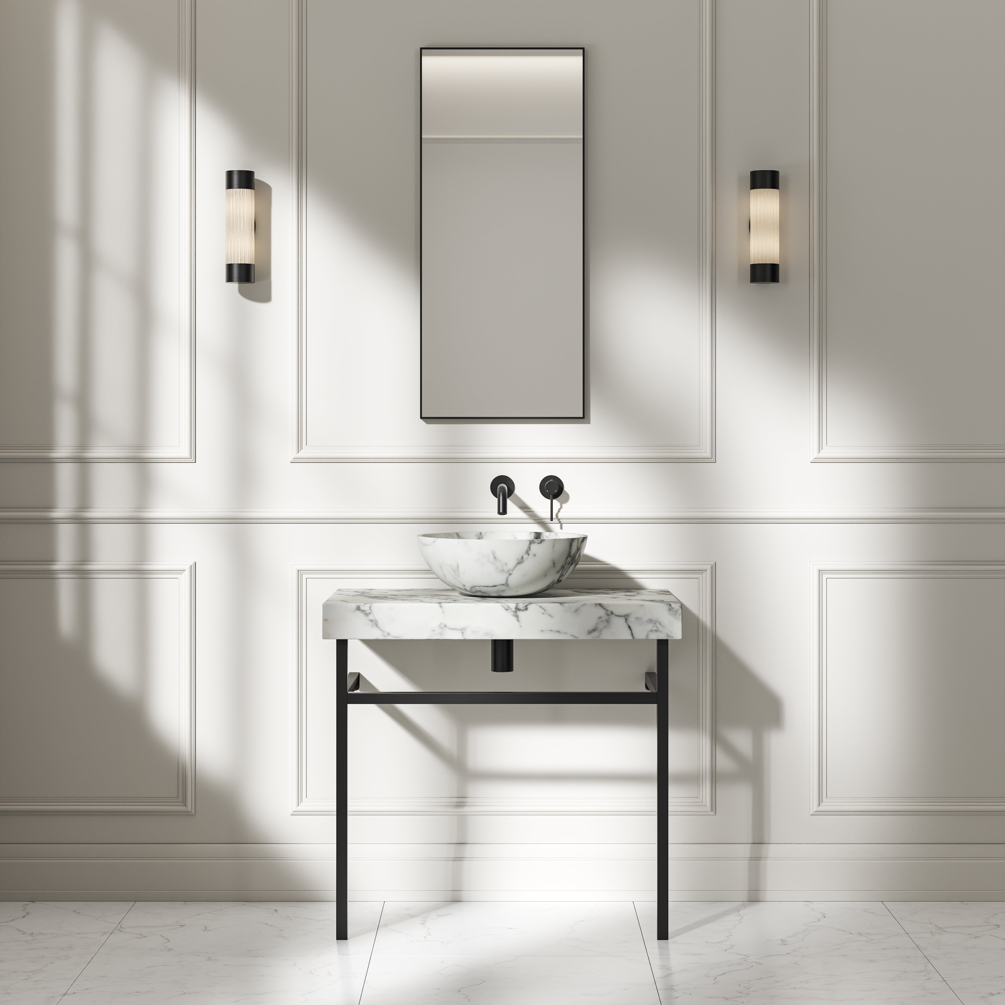 Capola Arabescato Marble Countertop Matte Black Vanity Unit 800mm