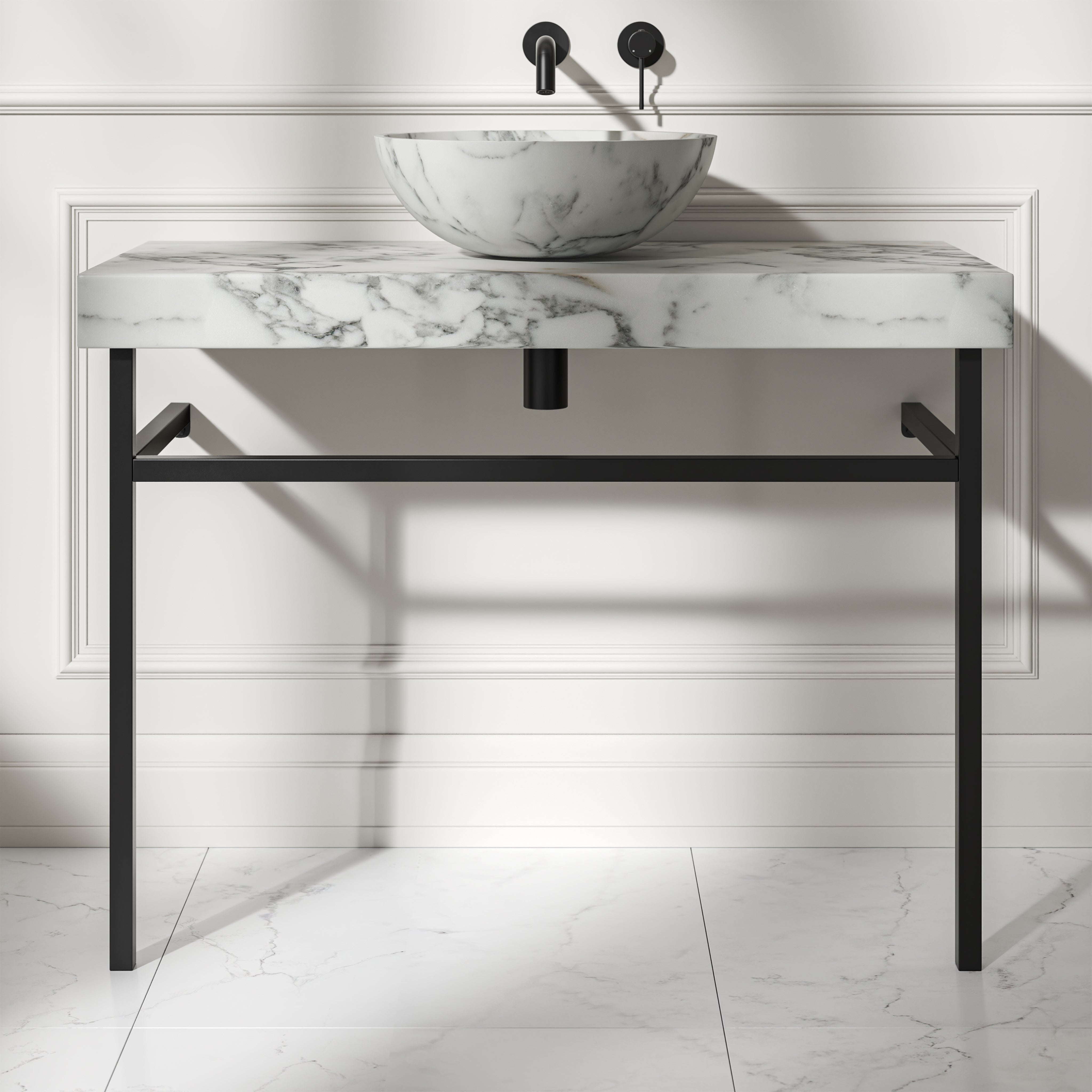 Capola Arabescato Marble Countertop Matte Black Vanity Unit 1000mm