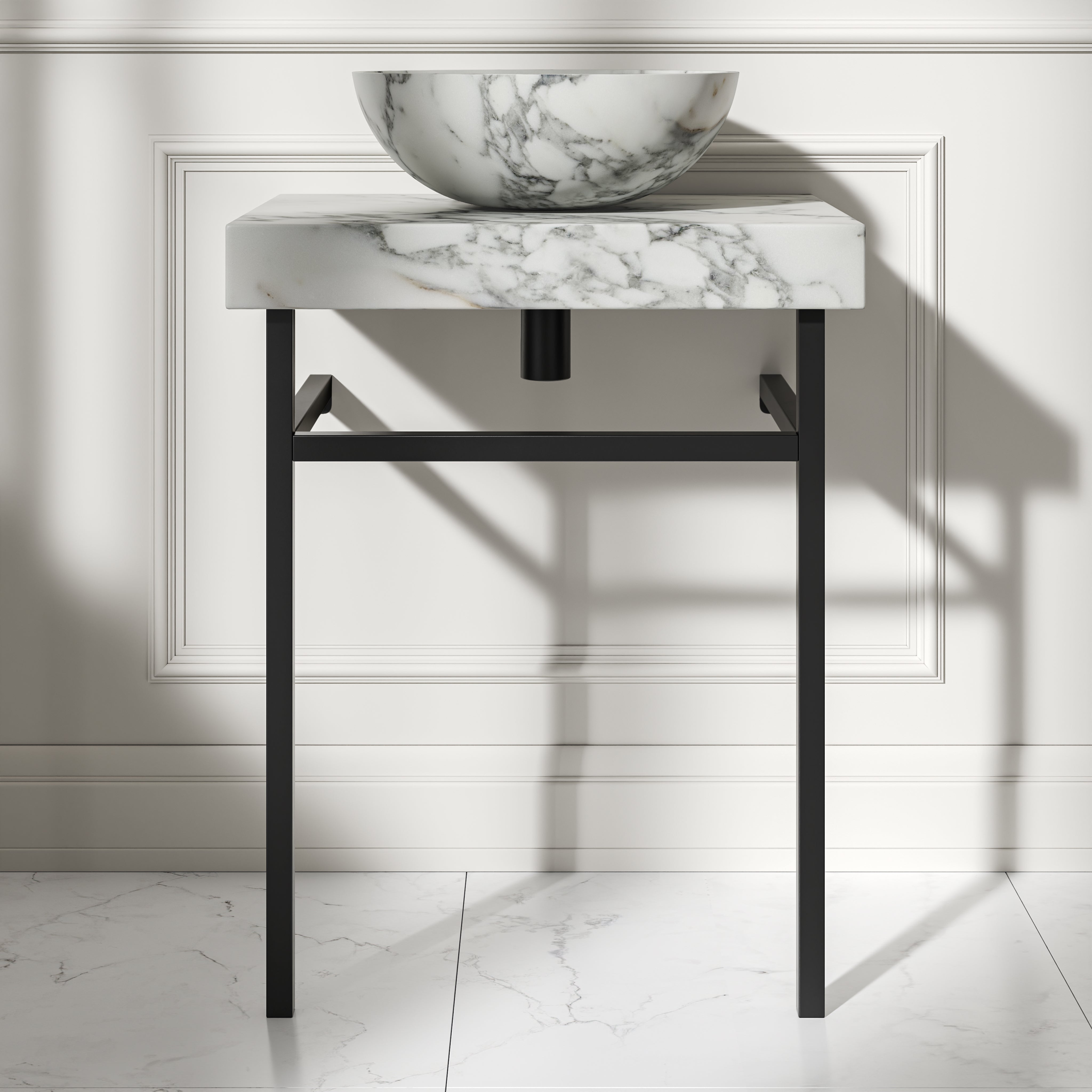Capola Arabescato Marble Countertop Matte Black Vanity Unit 600mm