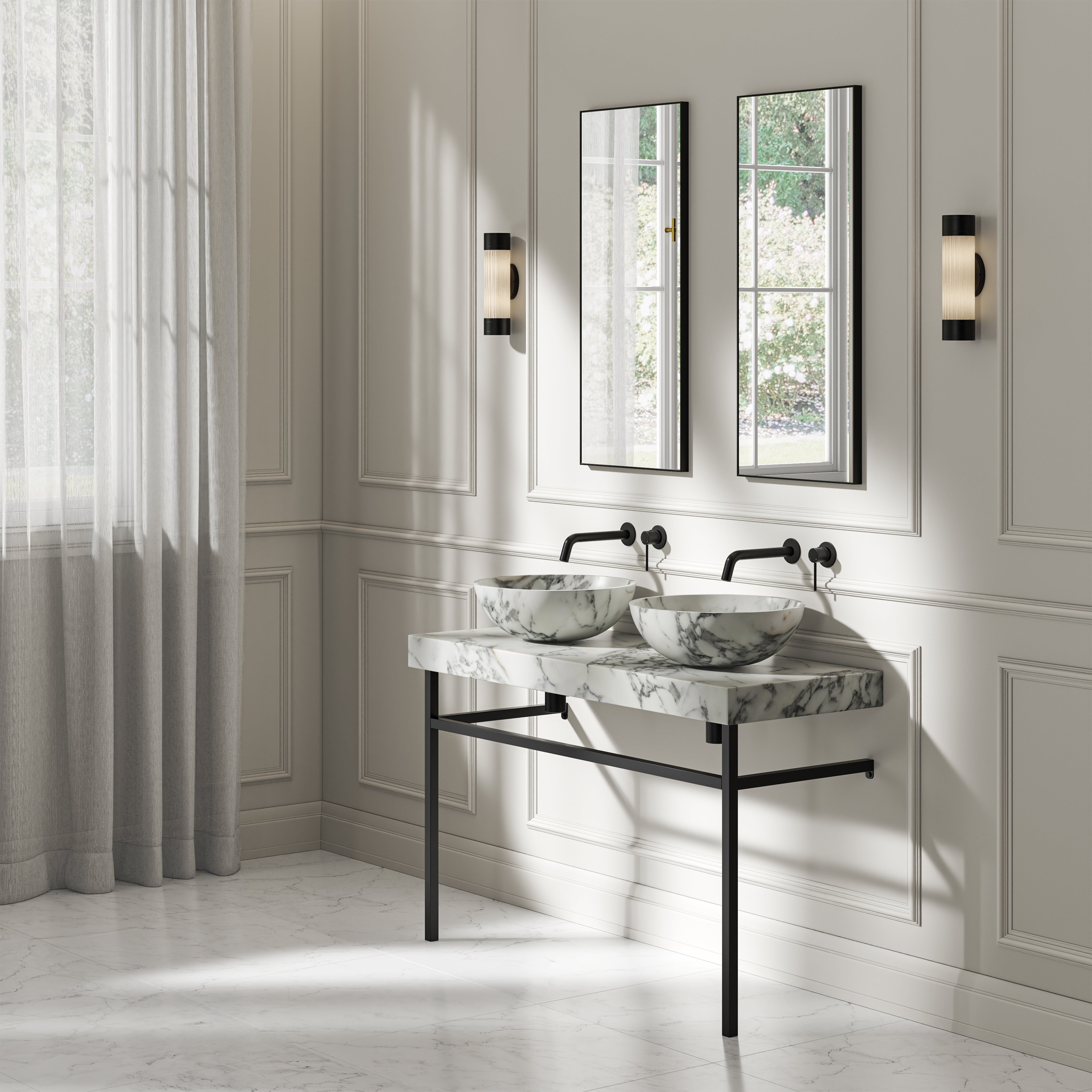 Capola Arabescato Marble Countertop Matte Black Vanity Unit 1200mm