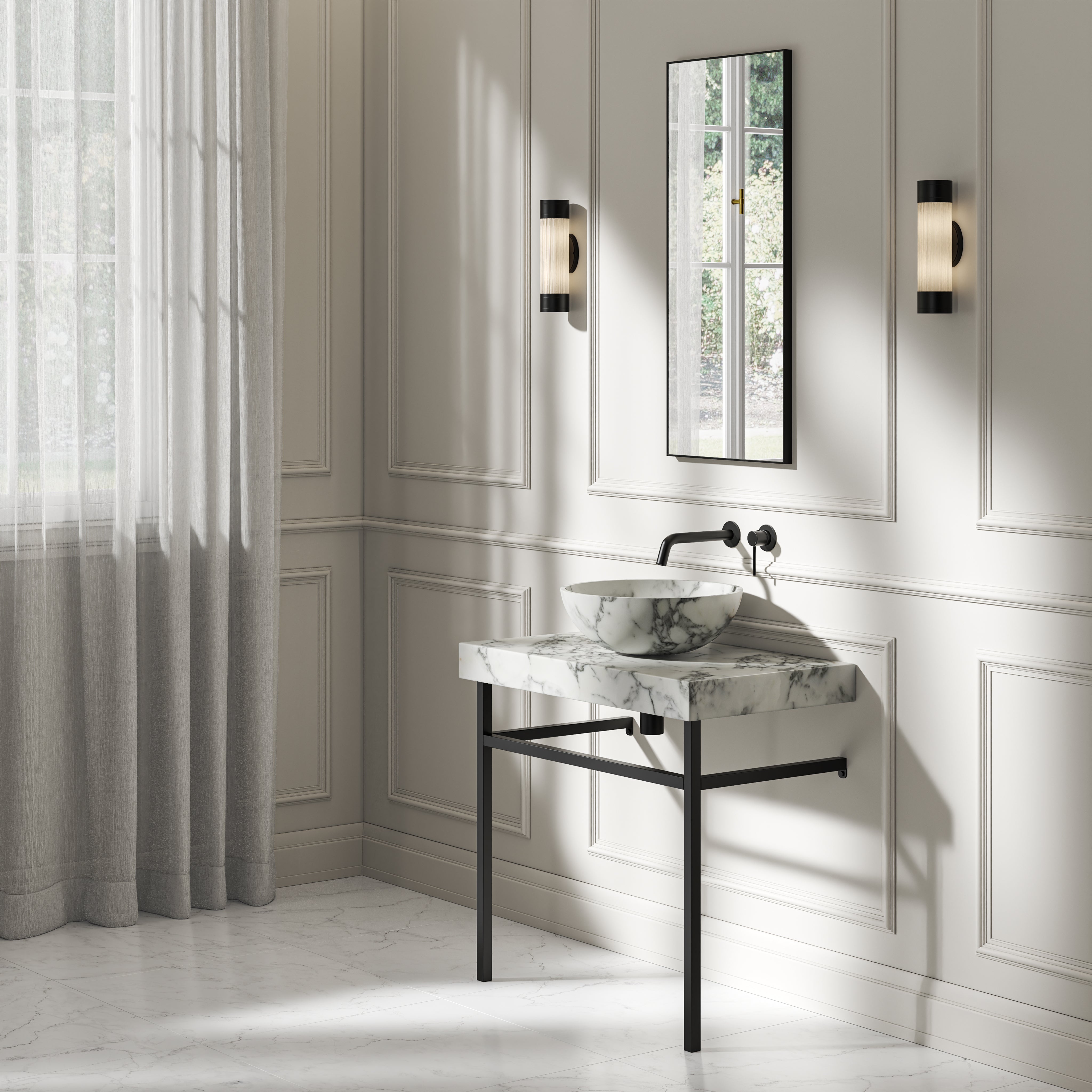 Capola Arabescato Marble Countertop Matte Black Vanity Unit 800mm