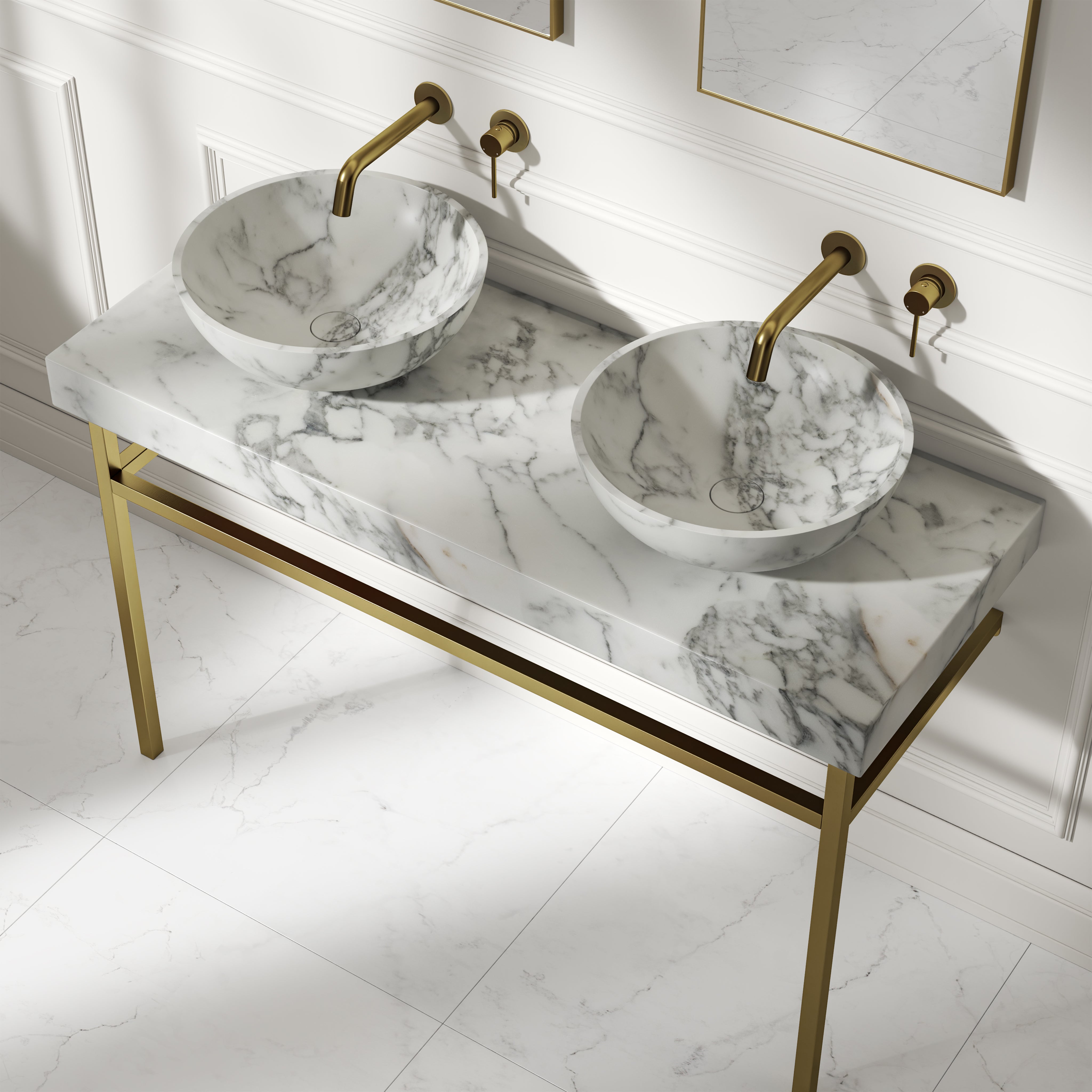 Capola Arabescato Marble Countertop Brushed Gold Vanity Unit 1200mm
