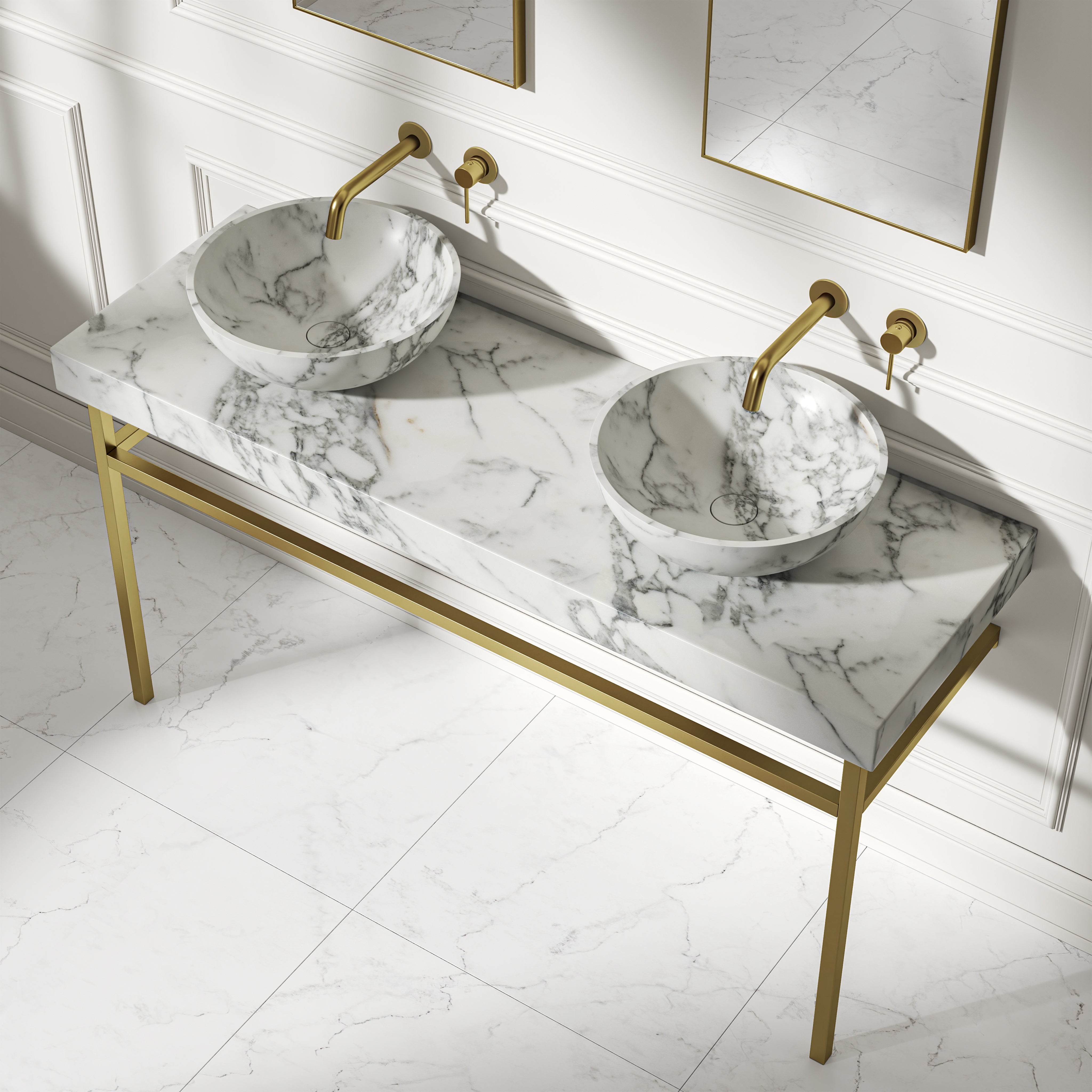 Capola Arabescato Marble Countertop Brushed Gold Vanity Unit 1400mm