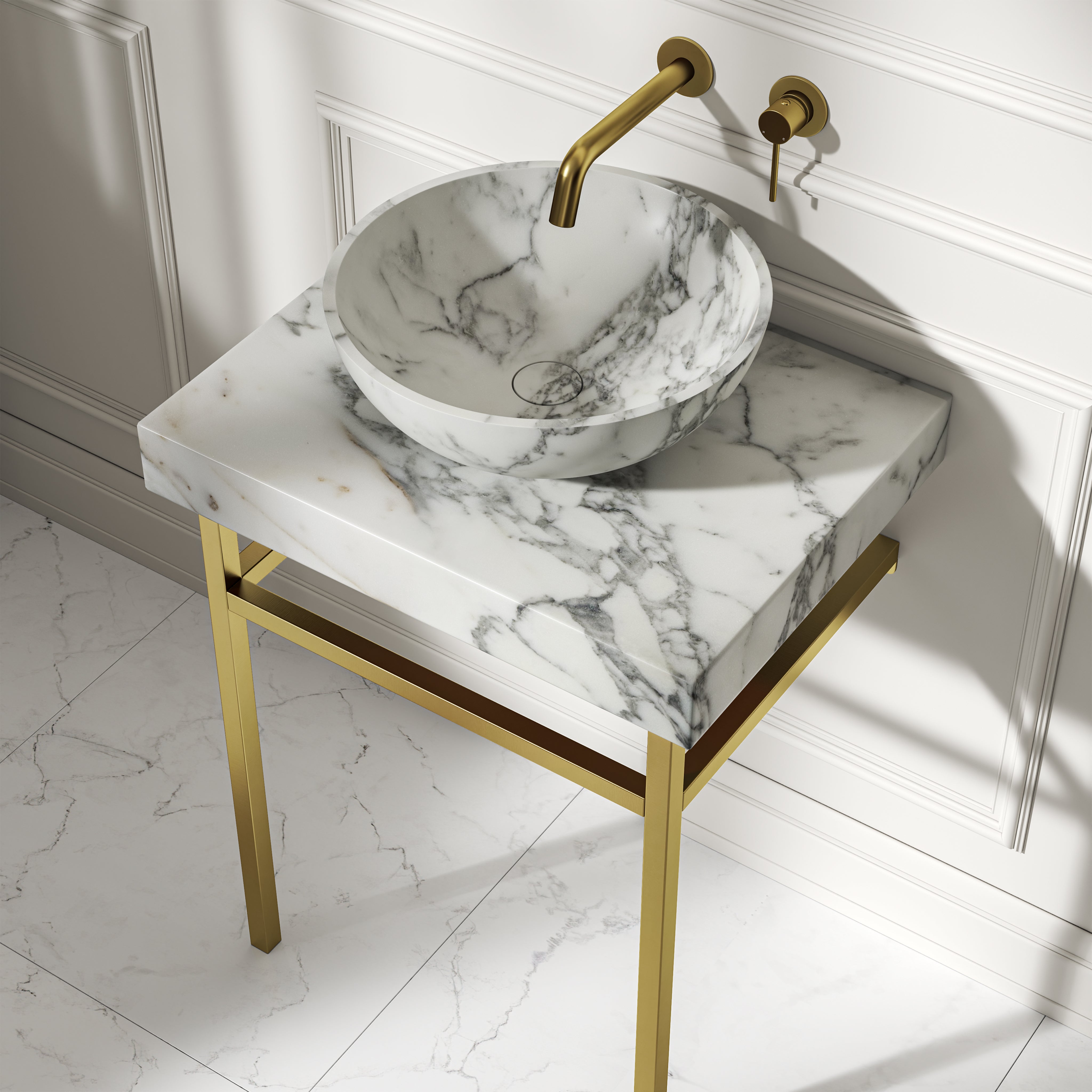 Capola Arabescato Marble Countertop Brushed Gold Vanity Unit 600mm