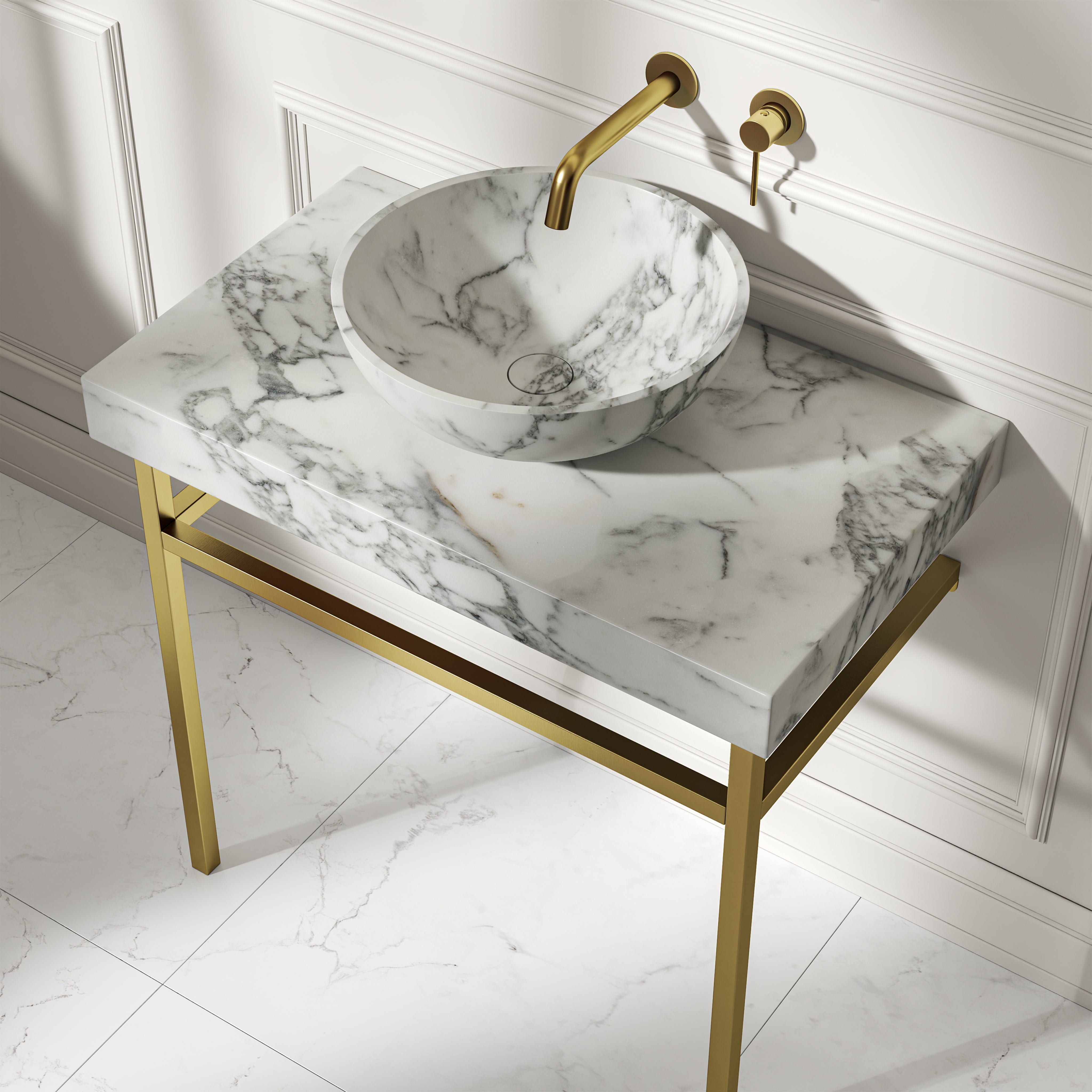Capola Arabescato Marble Countertop Brushed Gold Vanity Unit 800mm