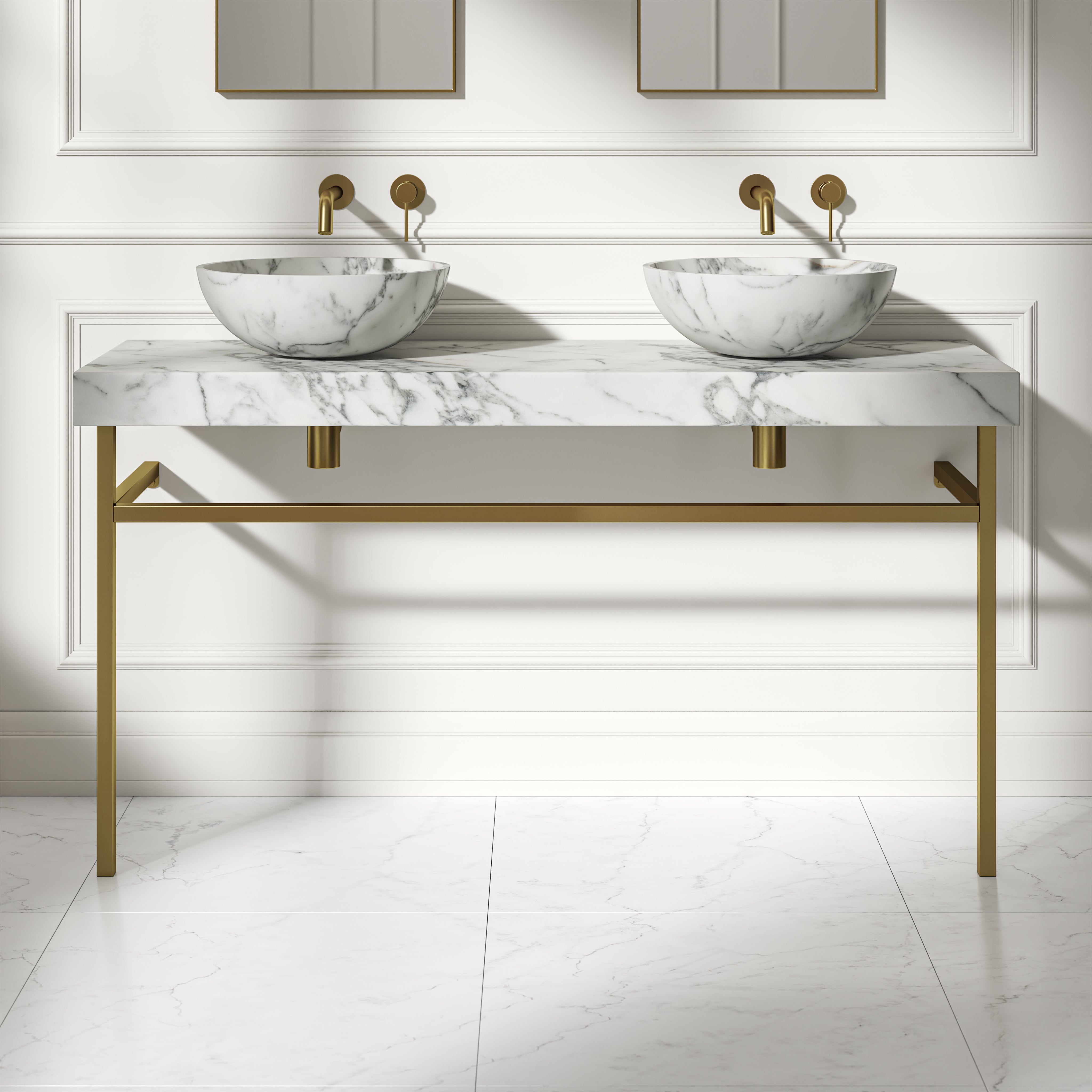 Capola Arabescato Marble Countertop Brushed Gold Vanity Unit 1400mm