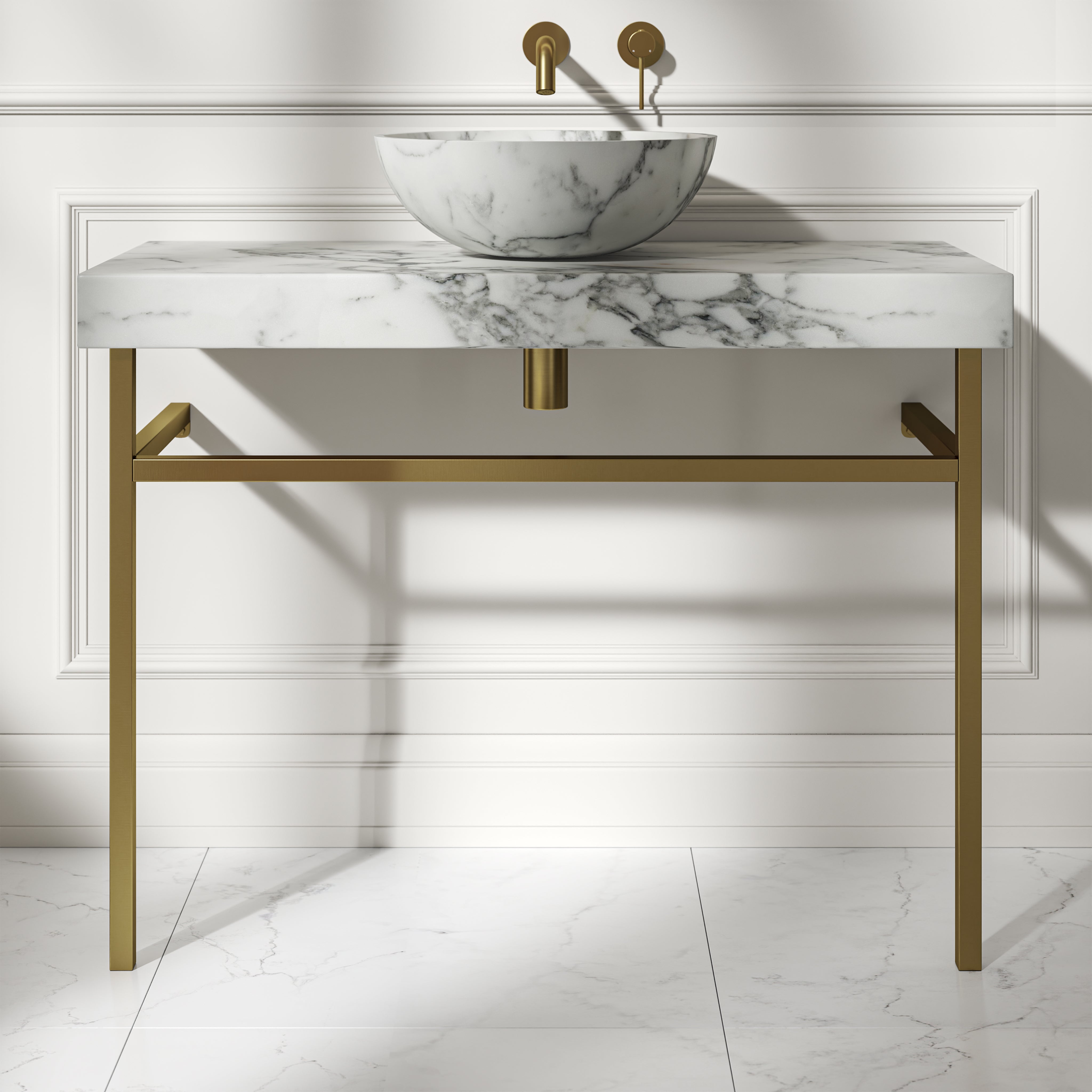 Capola Arabescato Marble Countertop Brushed Gold Vanity Unit 1000mm