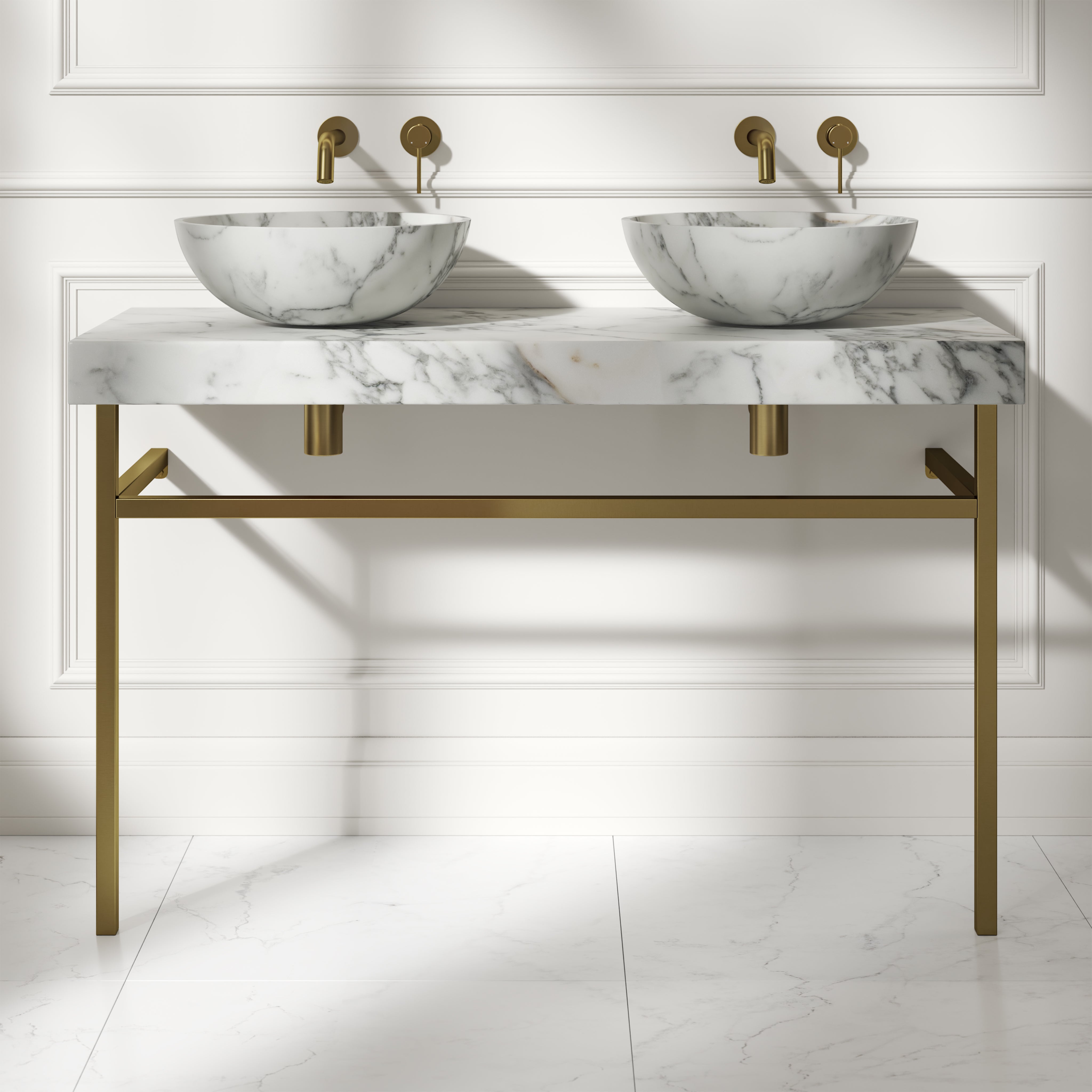 Capola Arabescato Marble Countertop Brushed Gold Vanity Unit 1200mm