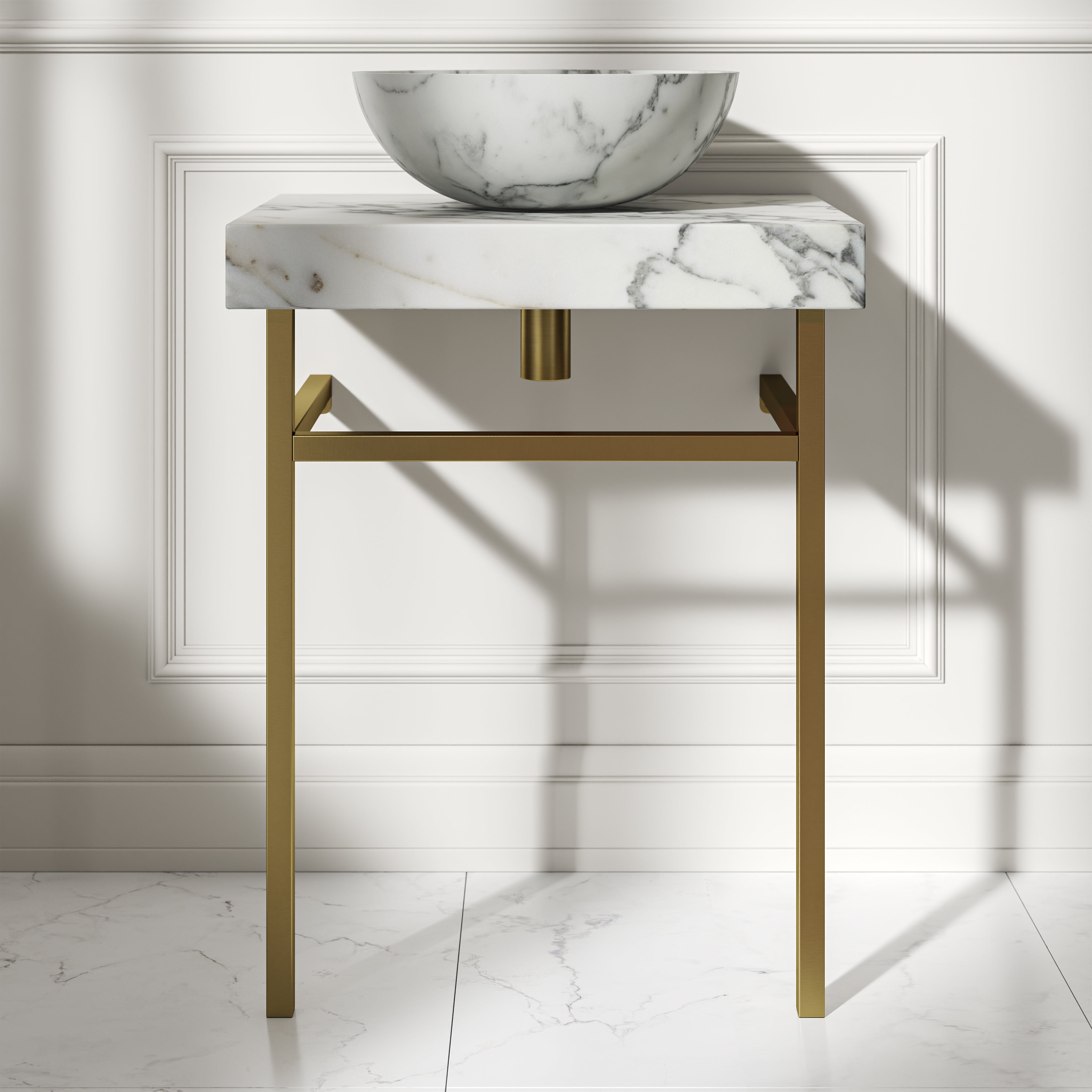 Capola Arabescato Marble Countertop Brushed Gold Vanity Unit 600mm