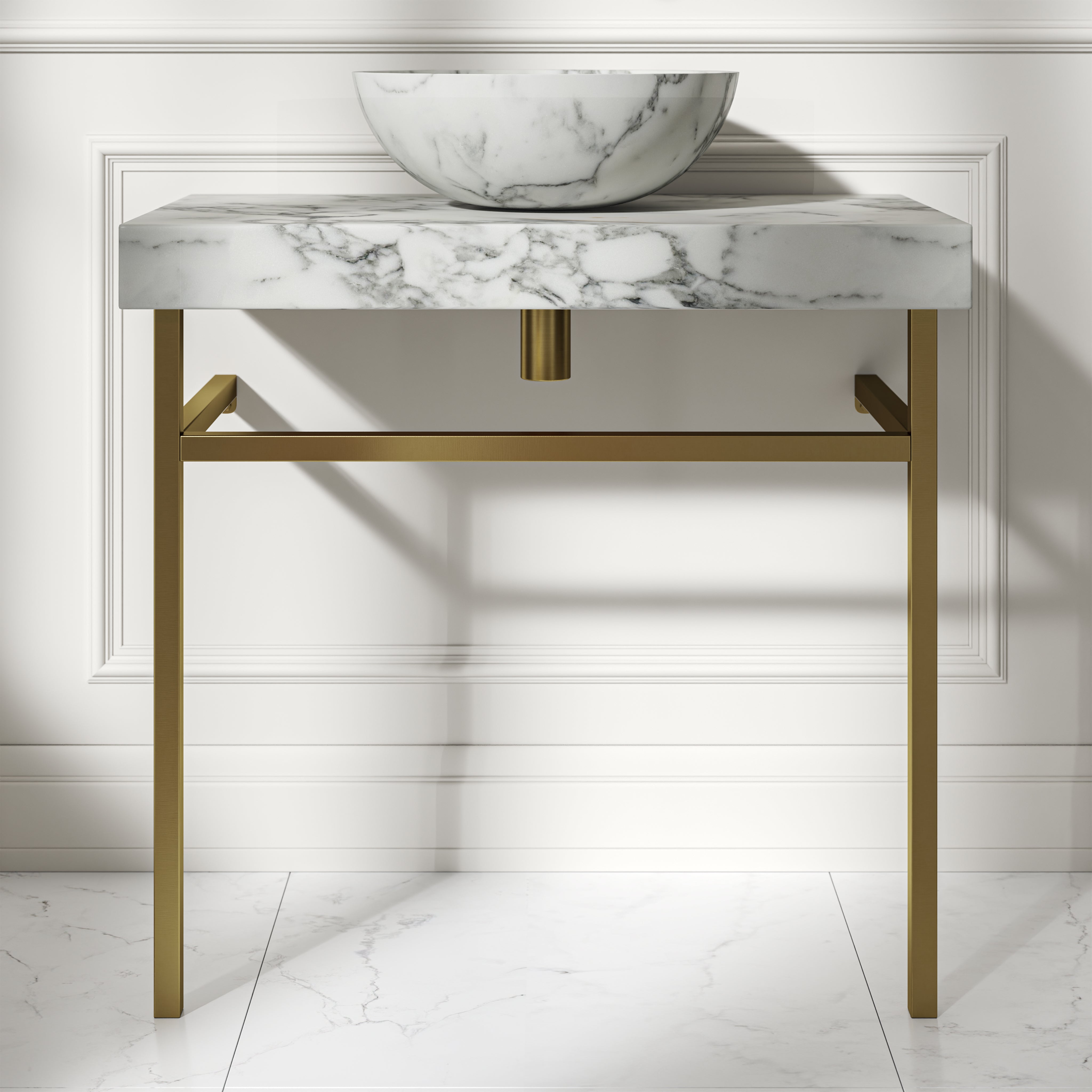 Capola Arabescato Marble Countertop Brushed Gold Vanity Unit 800mm