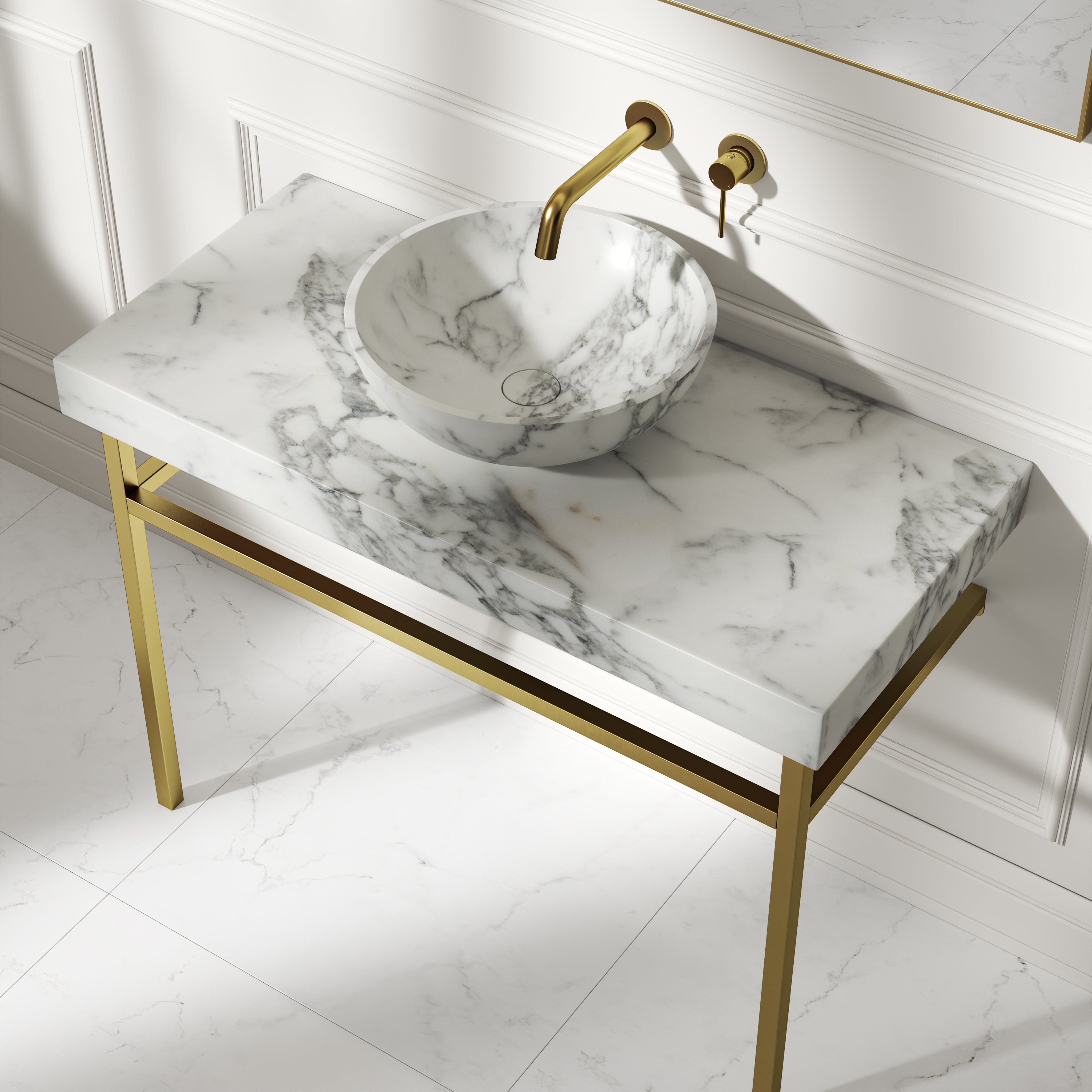 Capola Arabescato Marble Countertop Brushed Gold Vanity Unit 1000mm