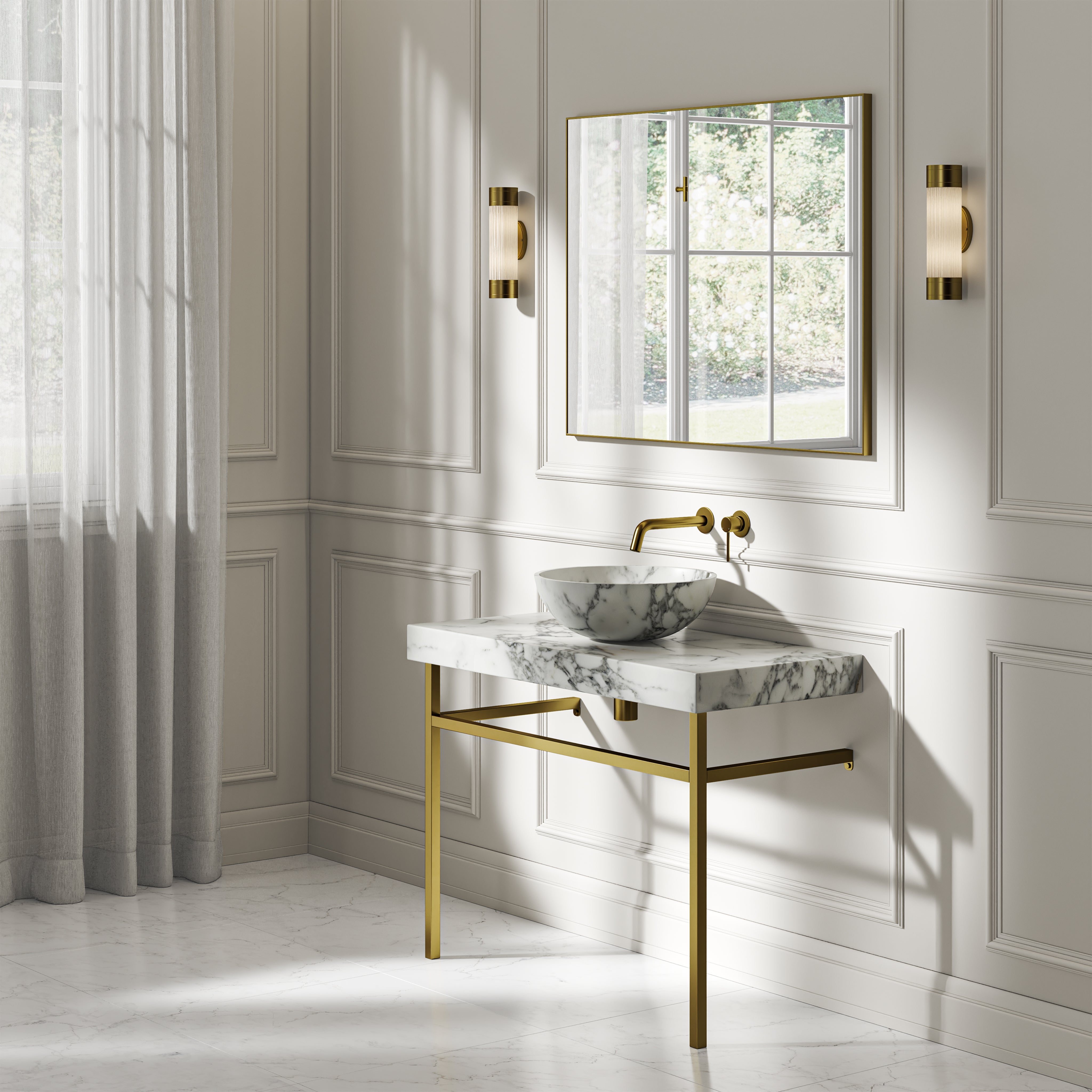 Capola Arabescato Marble Countertop Brushed Gold Vanity Unit 1000mm