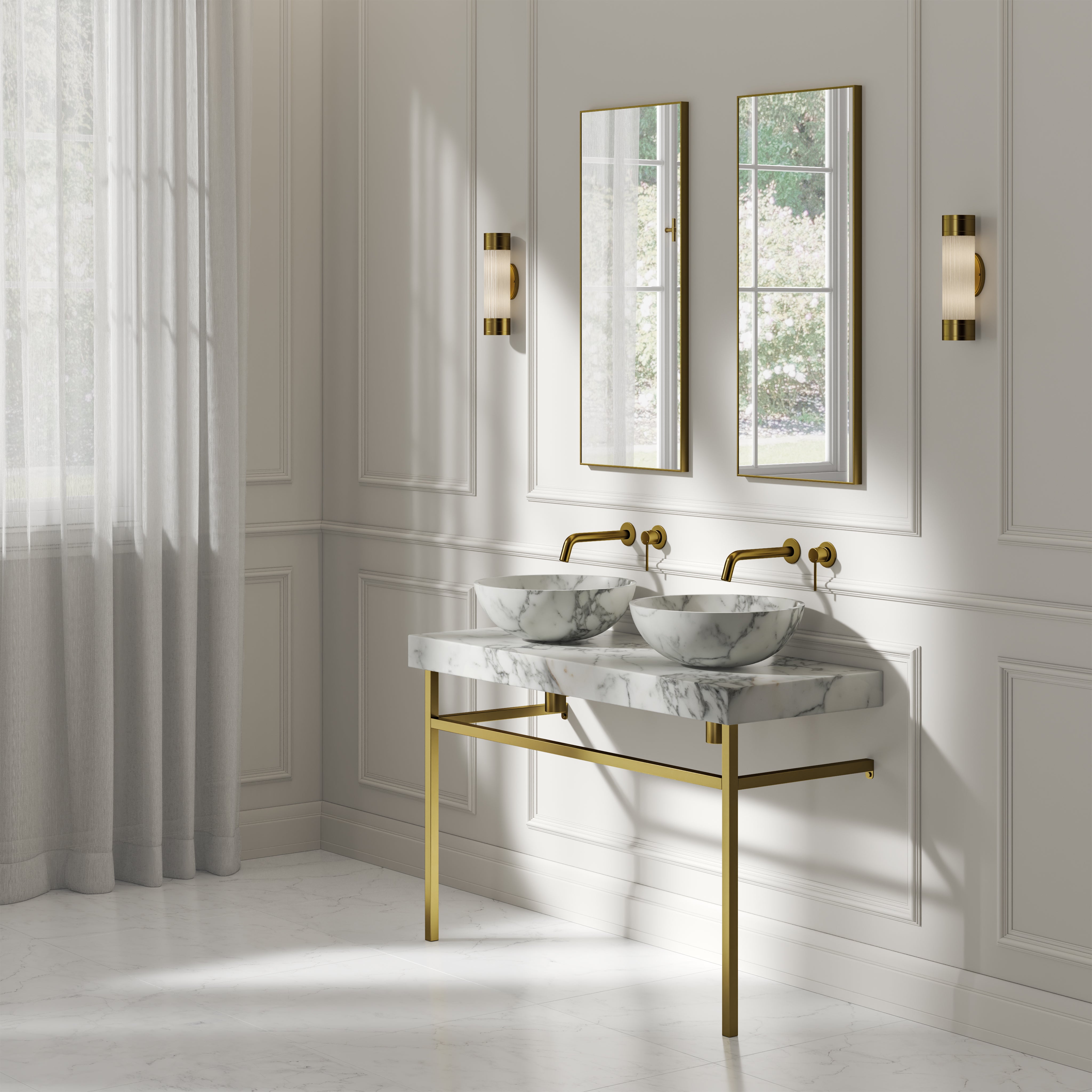Capola Arabescato Marble Countertop Brushed Gold Vanity Unit 1200mm
