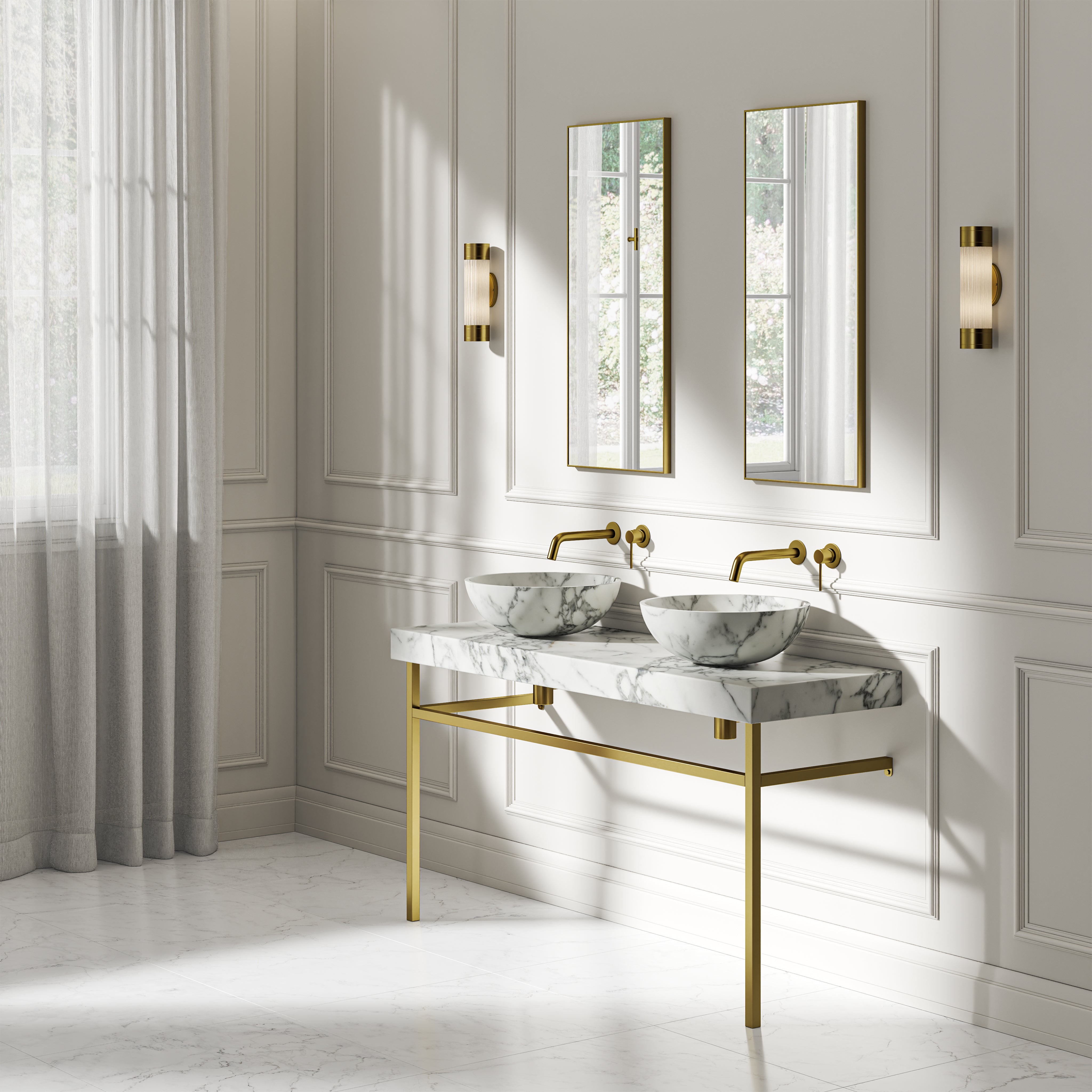Capola Arabescato Marble Countertop Brushed Gold Vanity Unit 1400mm