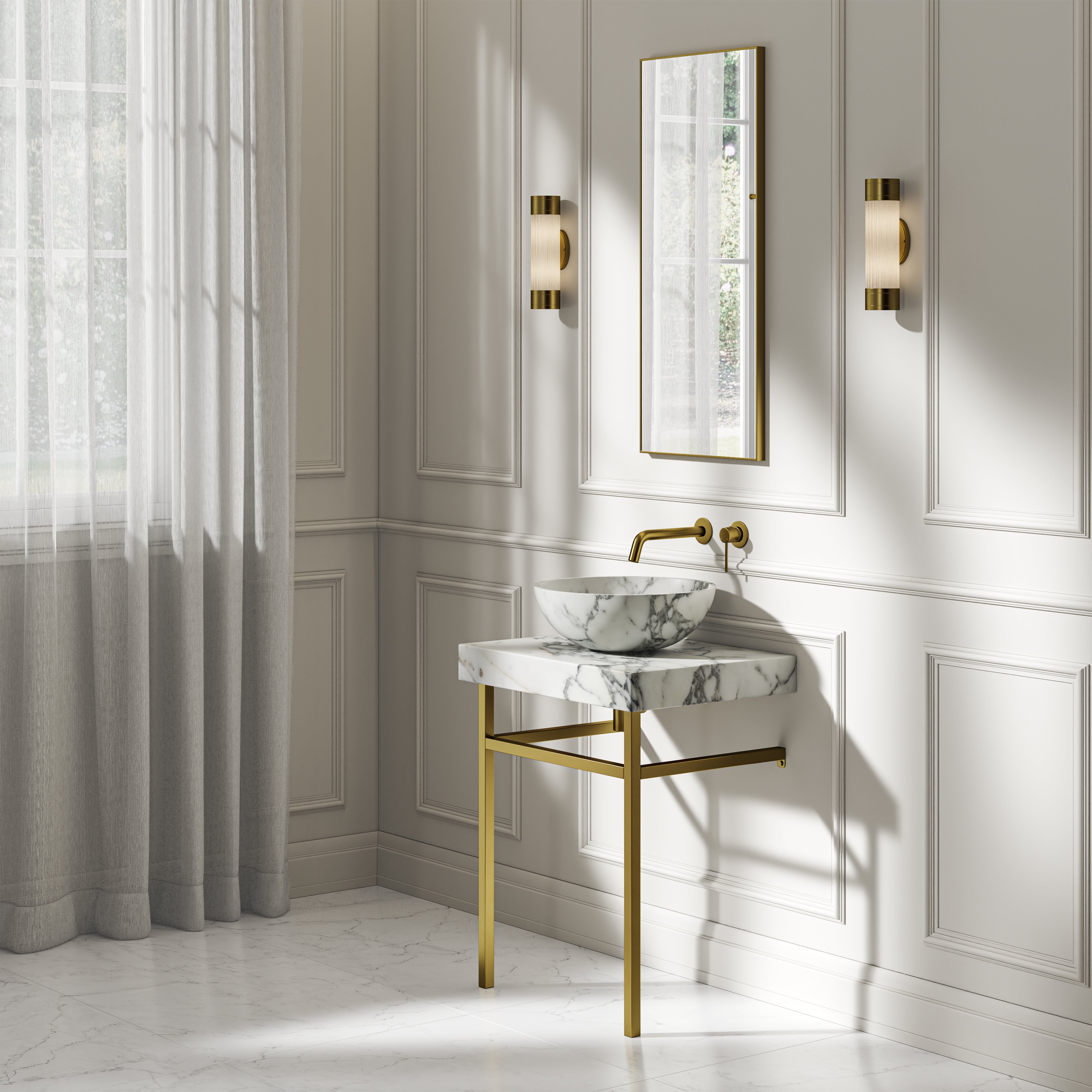 Capola Arabescato Marble Countertop Brushed Gold Vanity Unit 600mm
