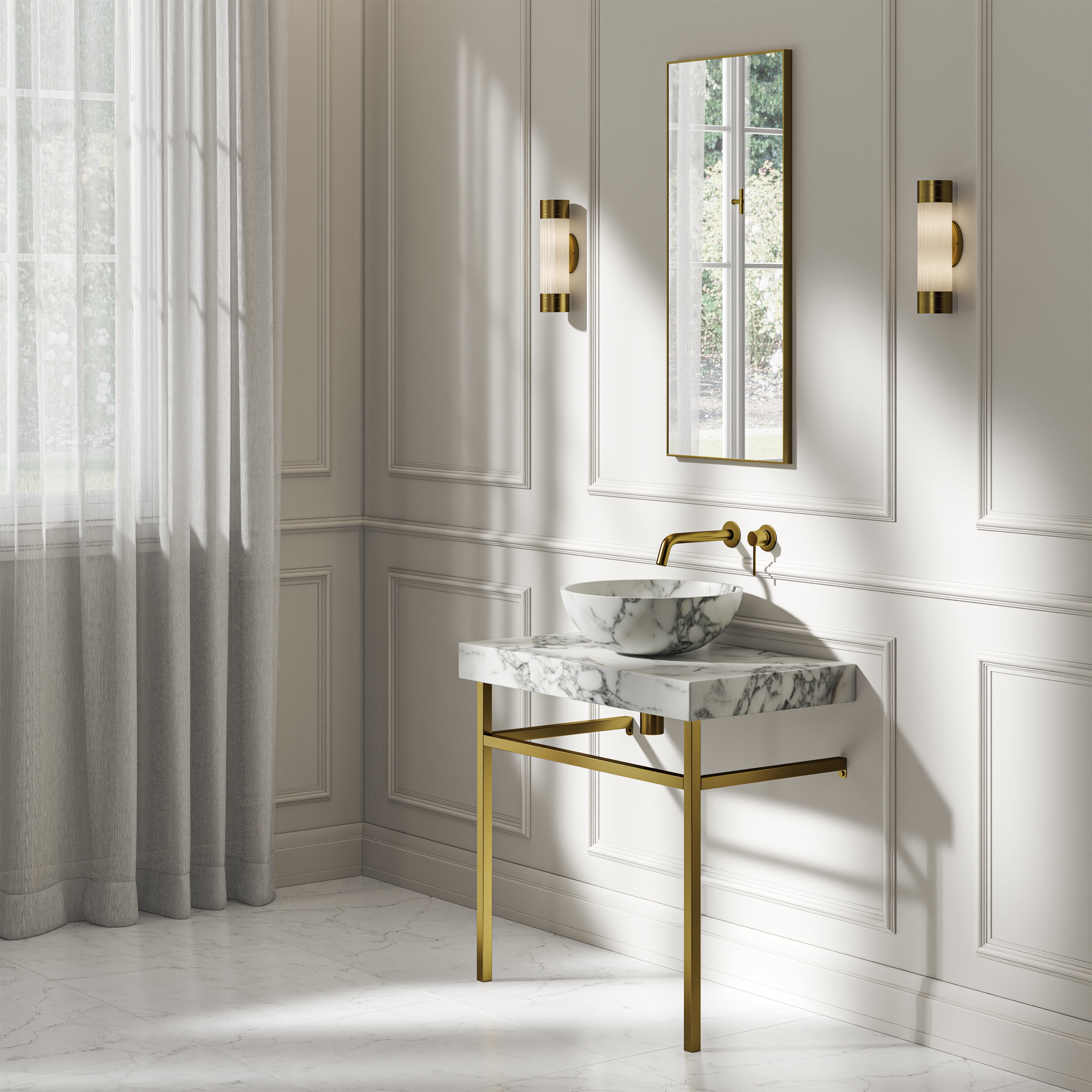 Capola Arabescato Marble Countertop Brushed Gold Vanity Unit 800mm