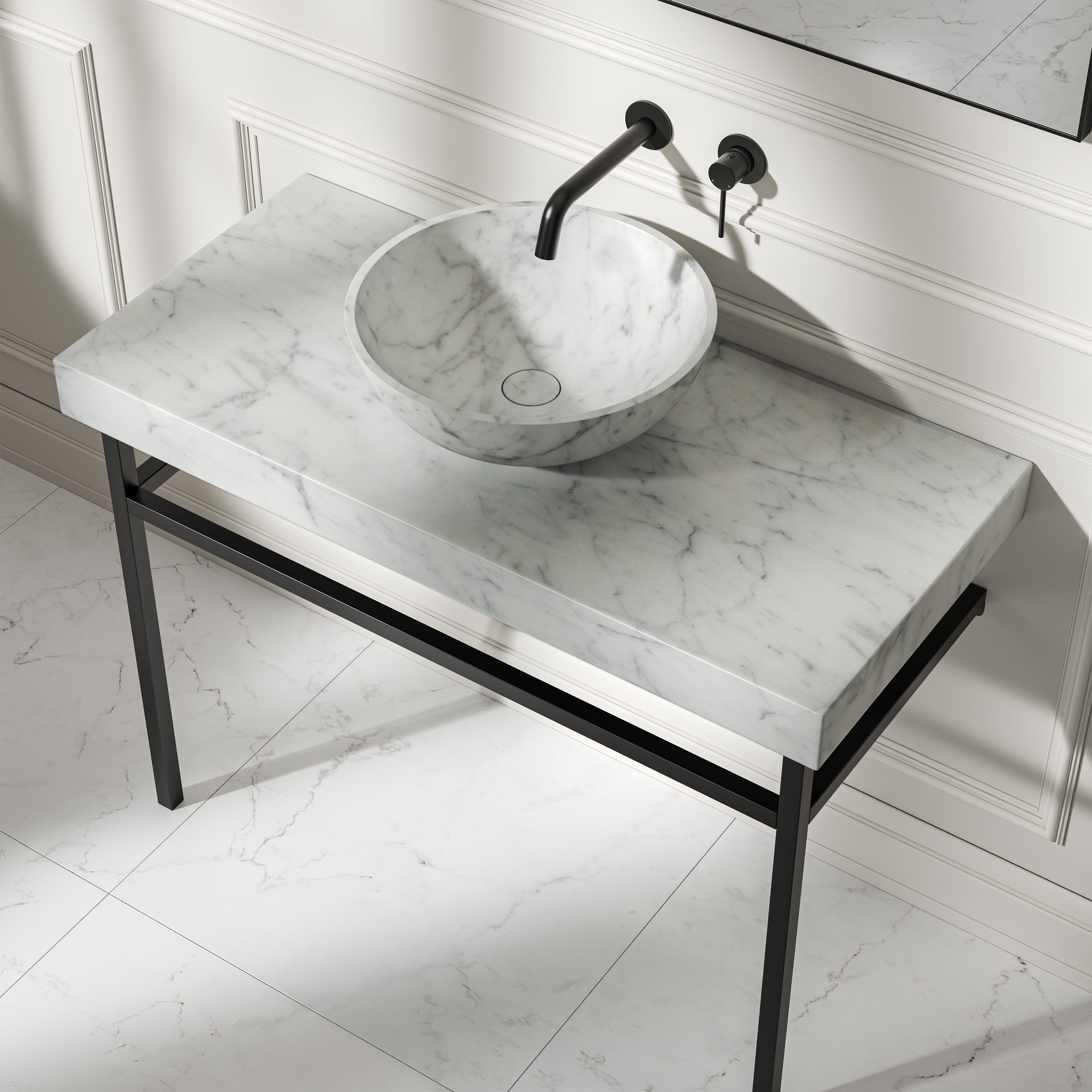 Capola Carrara Marble Countertop Matte Black Vanity Unit 1000mm