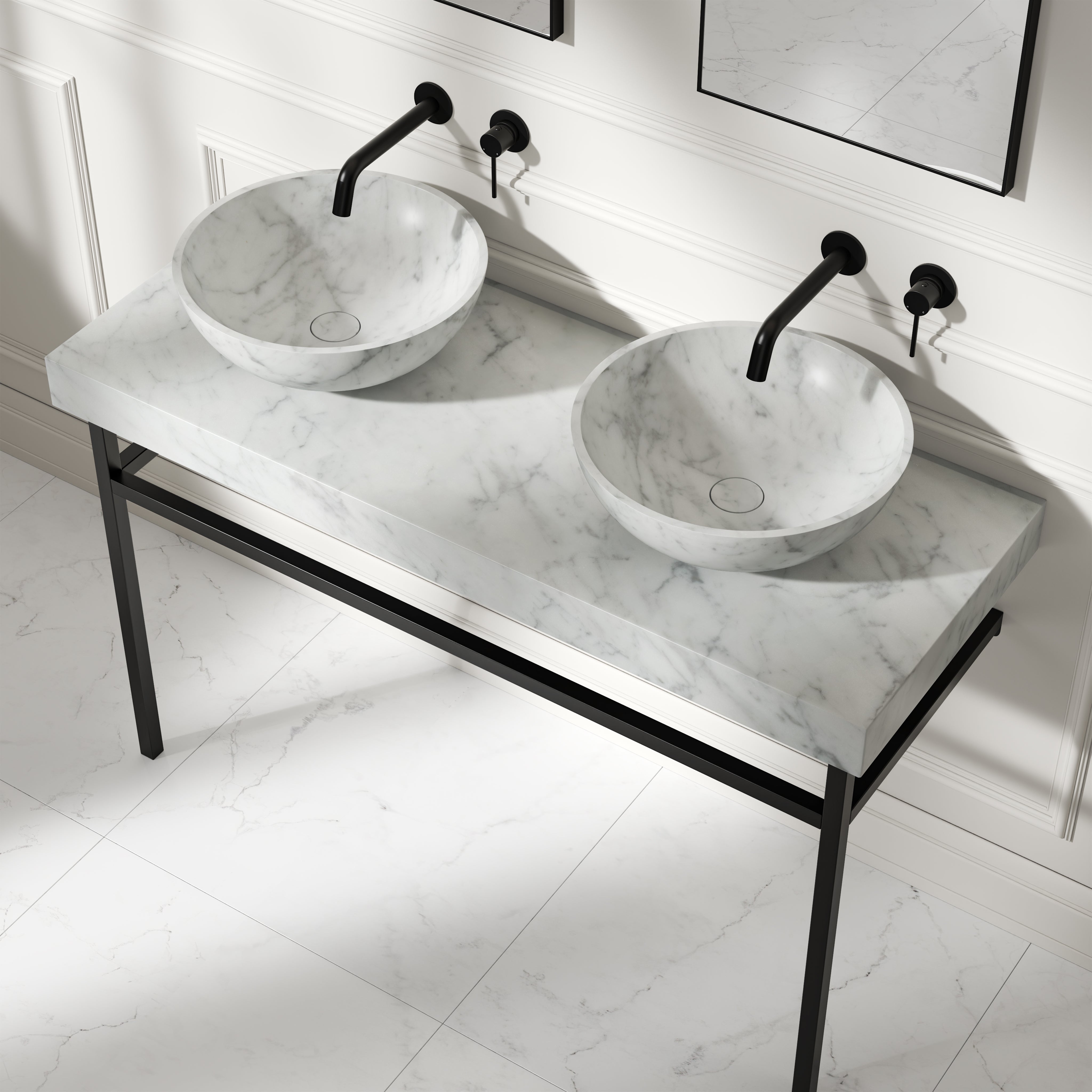 Capola Carrara Marble Countertop Matte Black Vanity Unit 1200mm